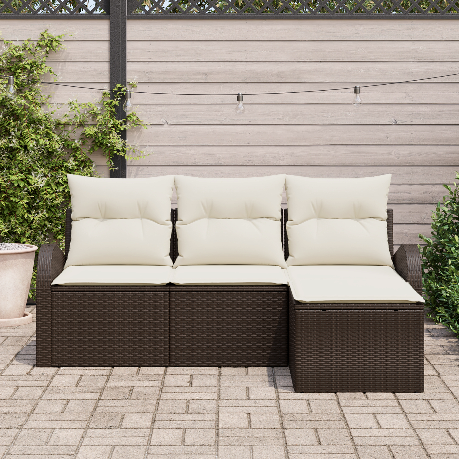 vidaXL 4-delige Tuinbankenset met kussens poly rattan bruin