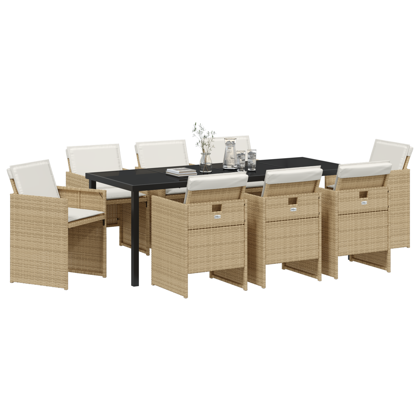 vidaXL 9-delige Tuinset met kussens poly rattan beige