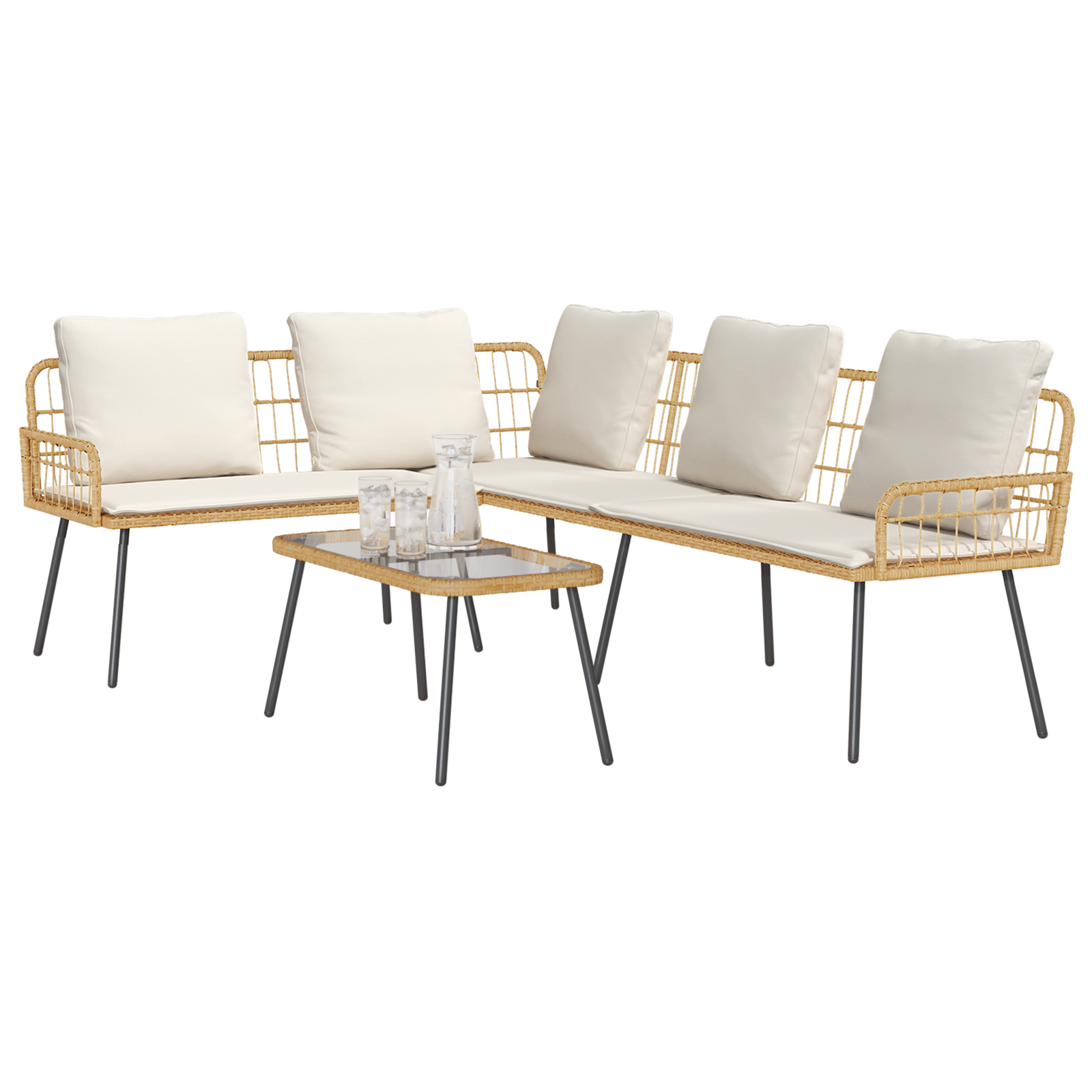 vidaXL 2-delige tuinsofa set met kussens van natuurlijk poly riet