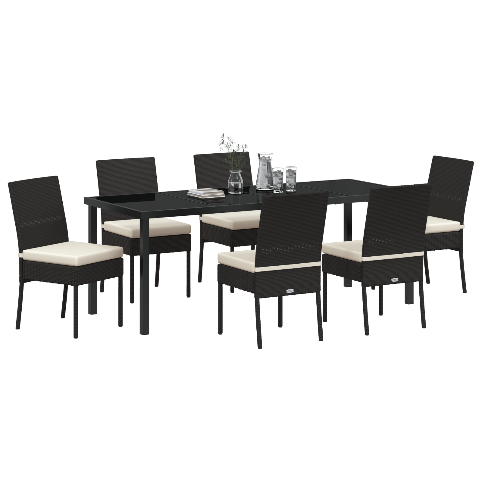 vidaXL 7-delige tuinset met eettafel - zwart poly rattan