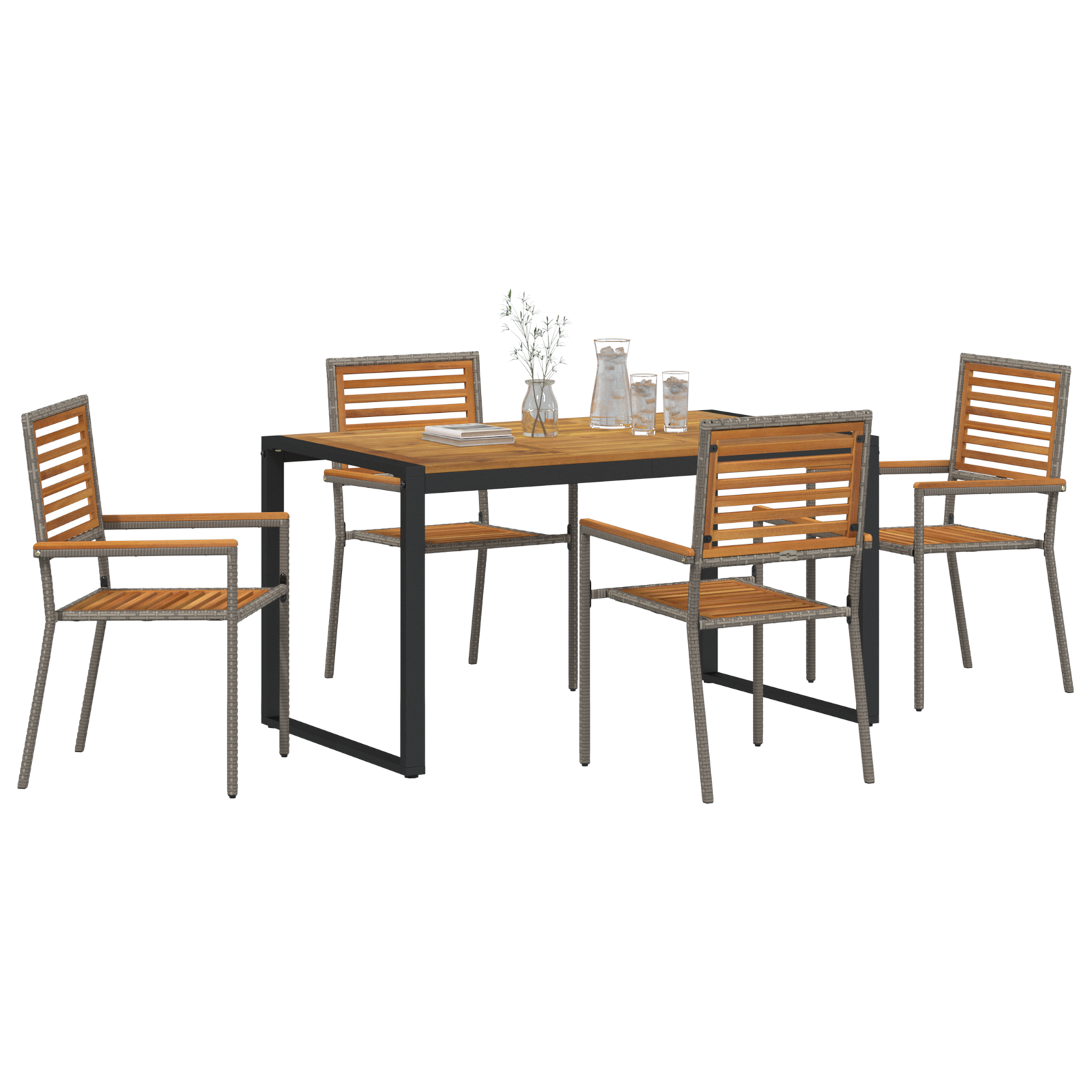 vidaXL 5-delige tuinset Grijs Poly Rattan en Acacia