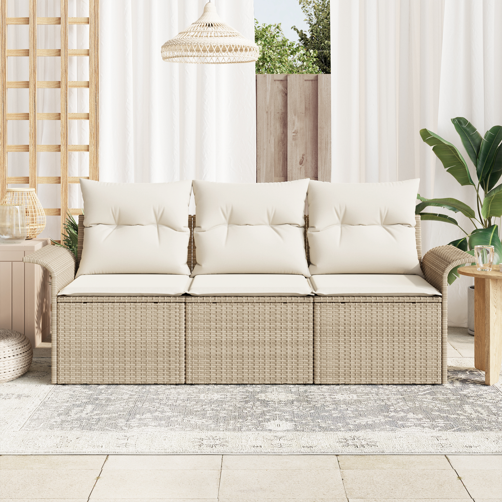 vidaXL 3-delige tuinsofa set met kussens in beige poly rattan