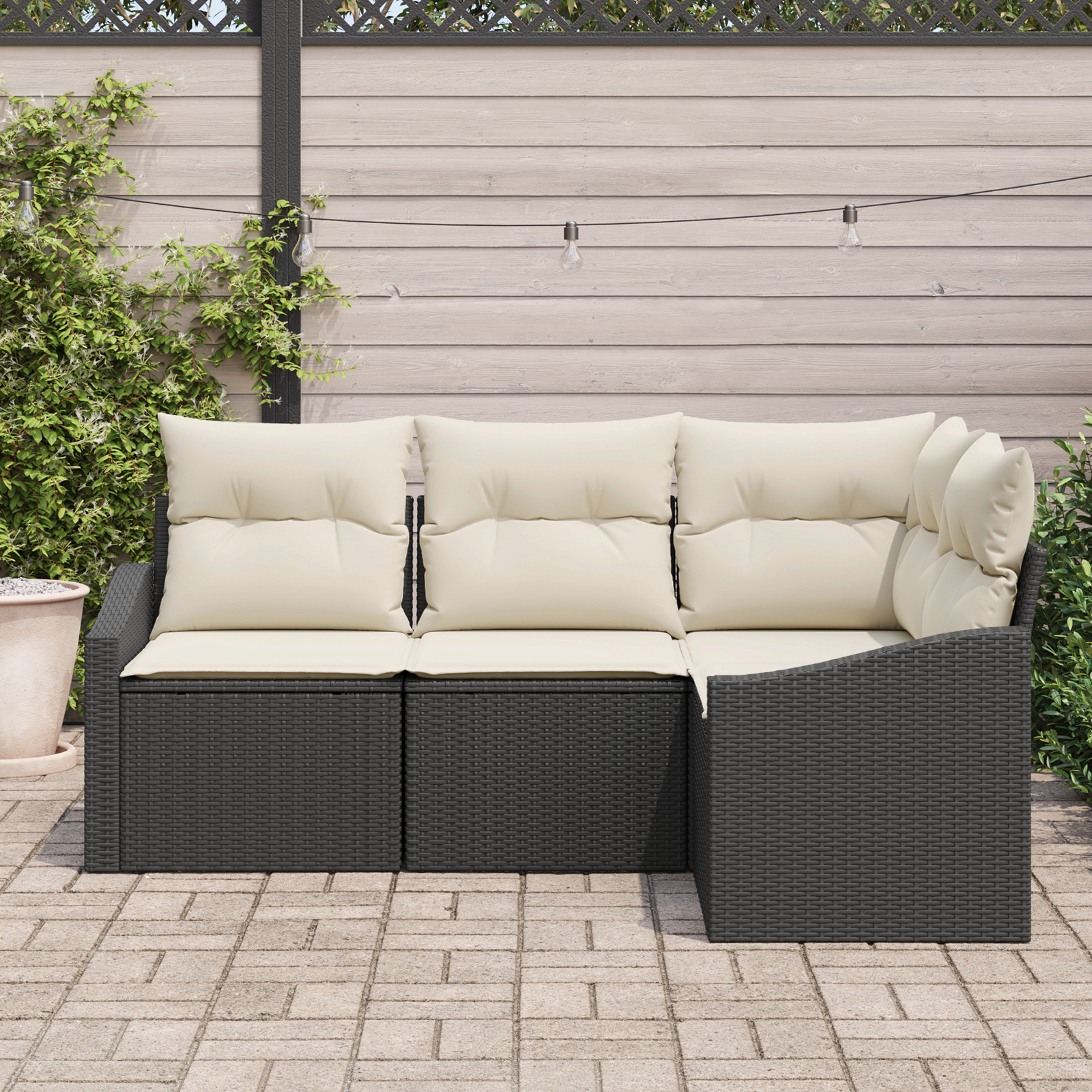 vidaXL 4-delige Ligbed Set met Kussen Zwart Poly Rattan