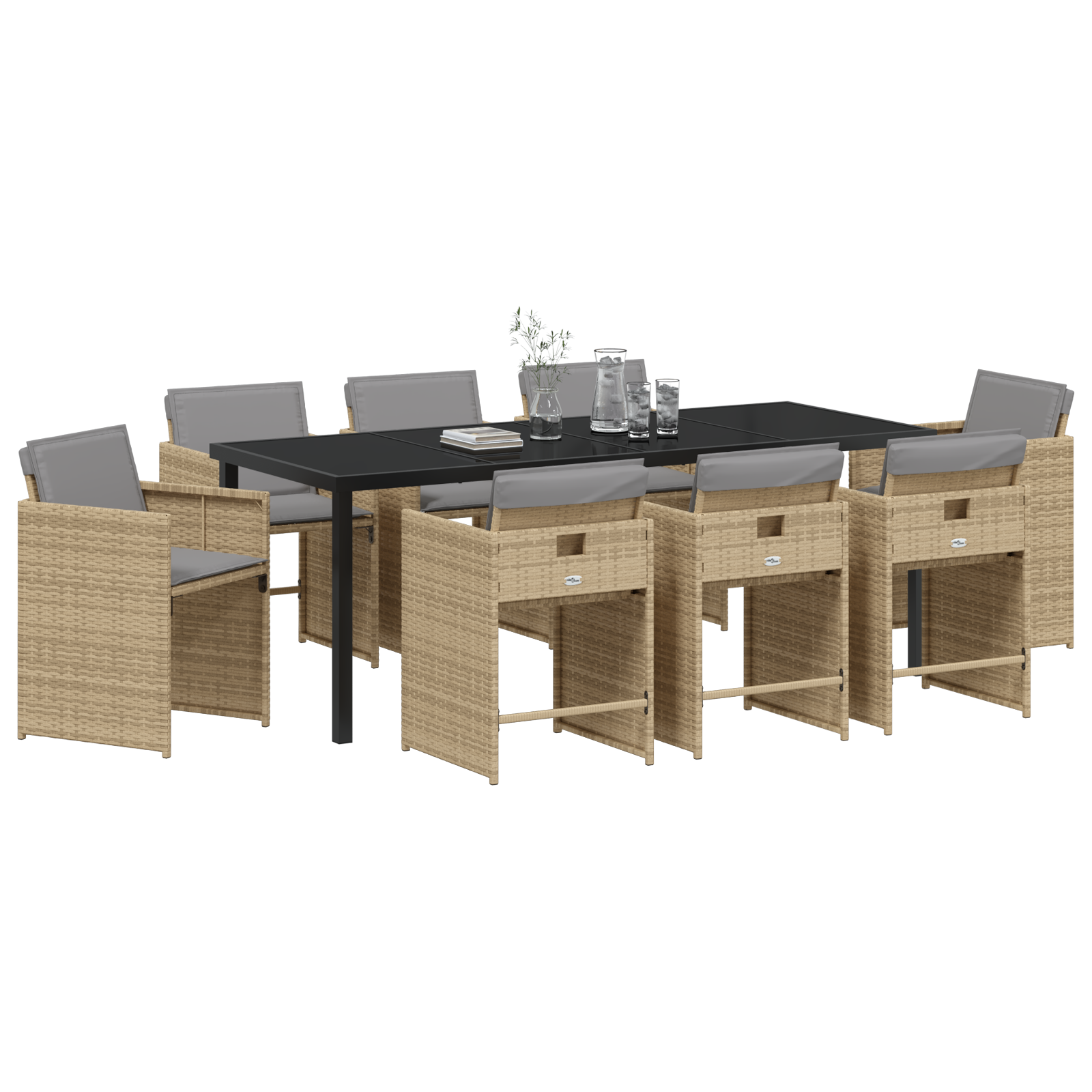 vidaXL 9-delige Tuinset met Kussens in Beige Poly Rattan