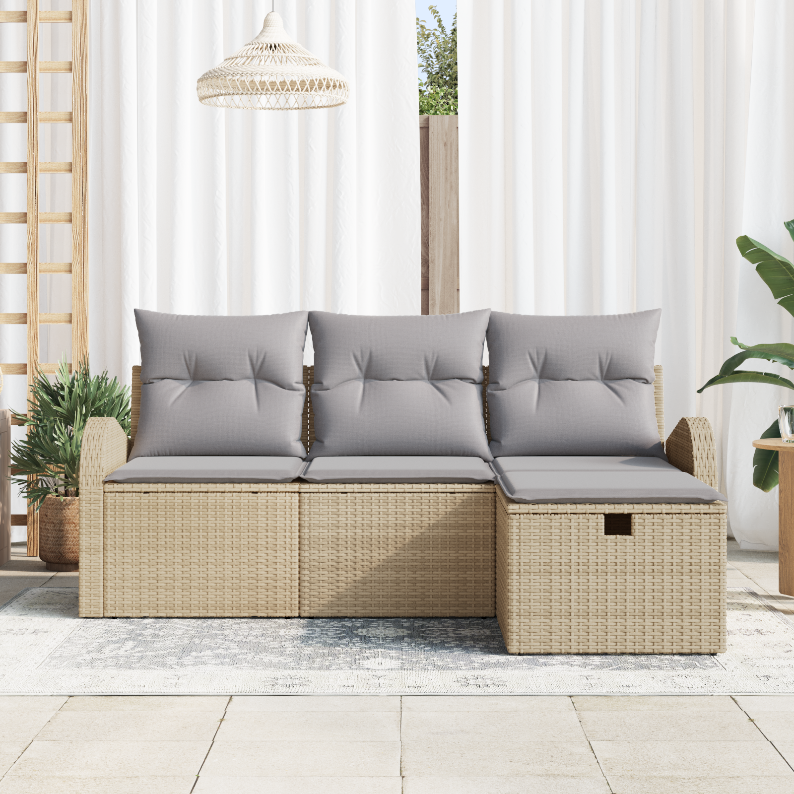 vidaXL 4-delige Tuinbankenset met kussens poly rattan beige