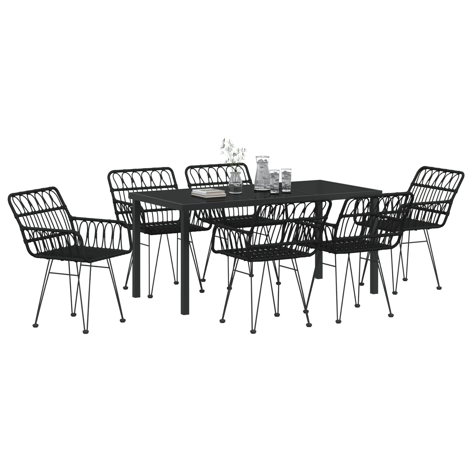 vidaXL 7-delige Tuin Eetset Zwart Poly Rattan