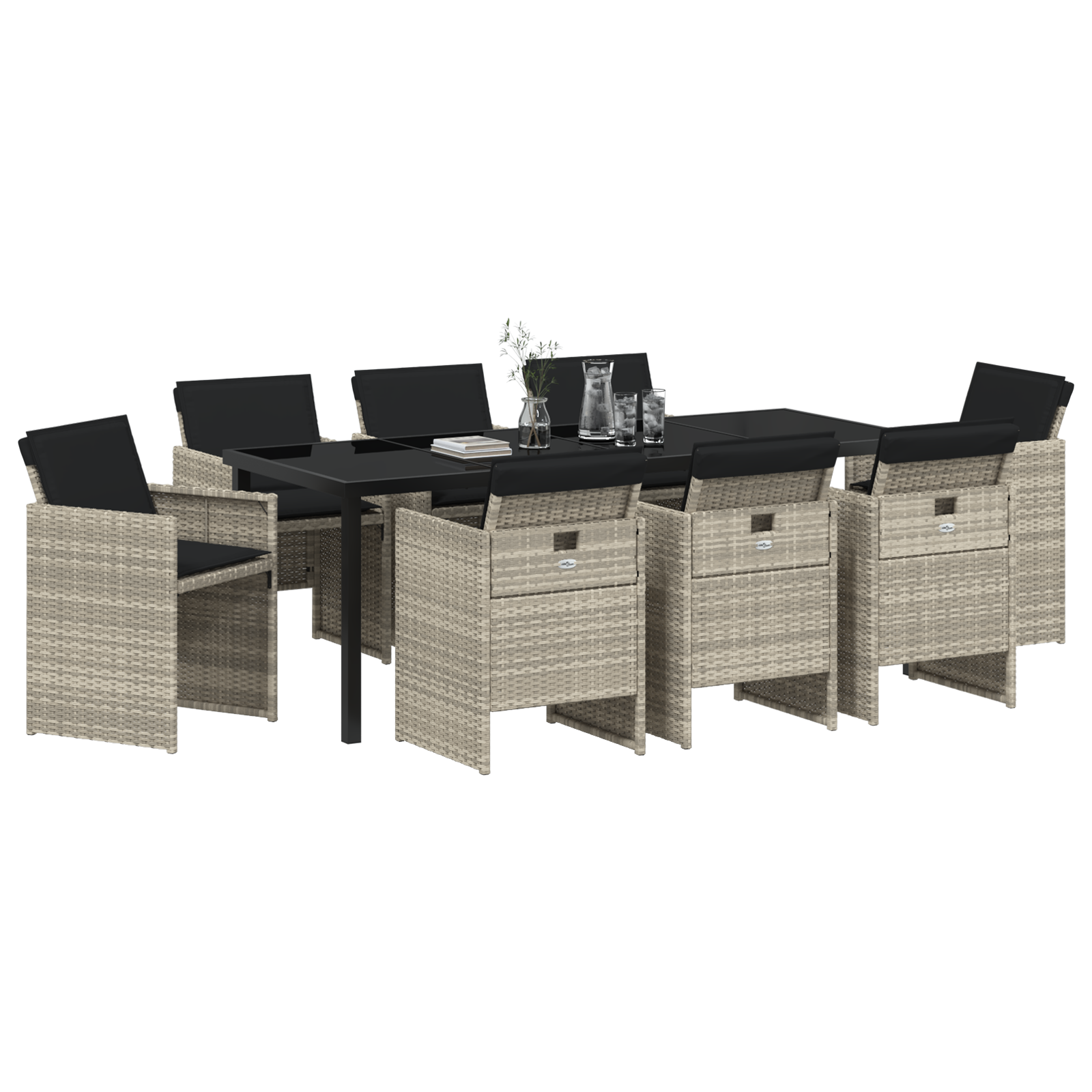 vidaXL 9-delige Tuinset met kussens poly rattan lichtgrijs
