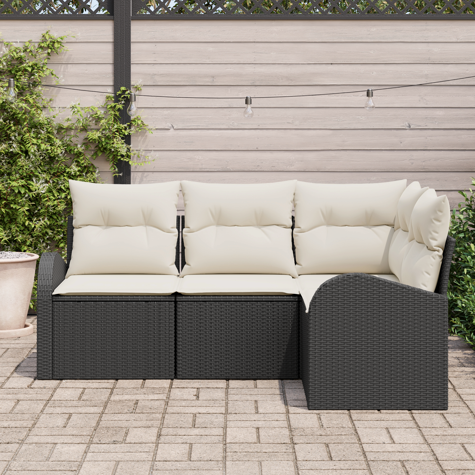 vidaXL 4-delige tuinsofa set met kussens in zwart poly rattan