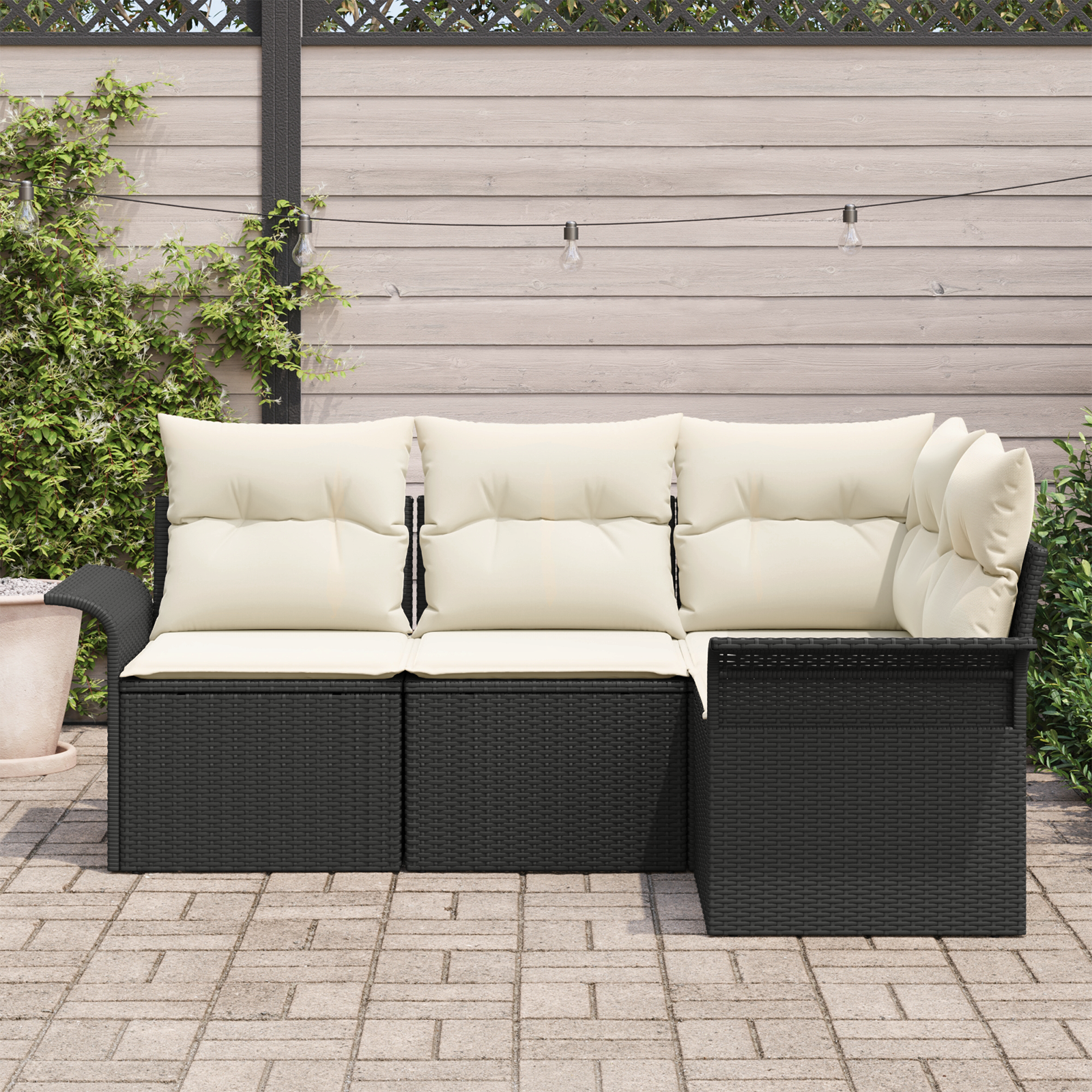 vidaXL 4-delige tuinset met kussens zwart poly rattan