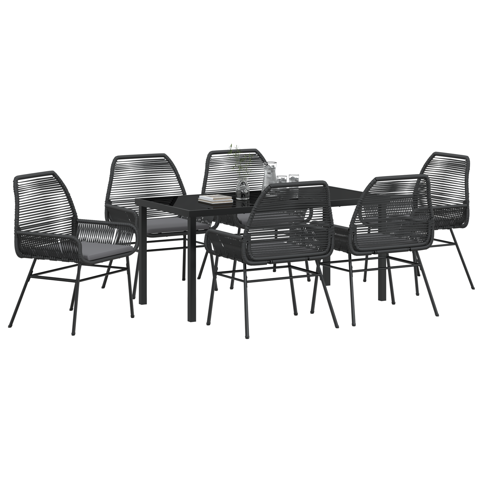 vidaXL 7-delige tuinset met kussens zwart poly rattan