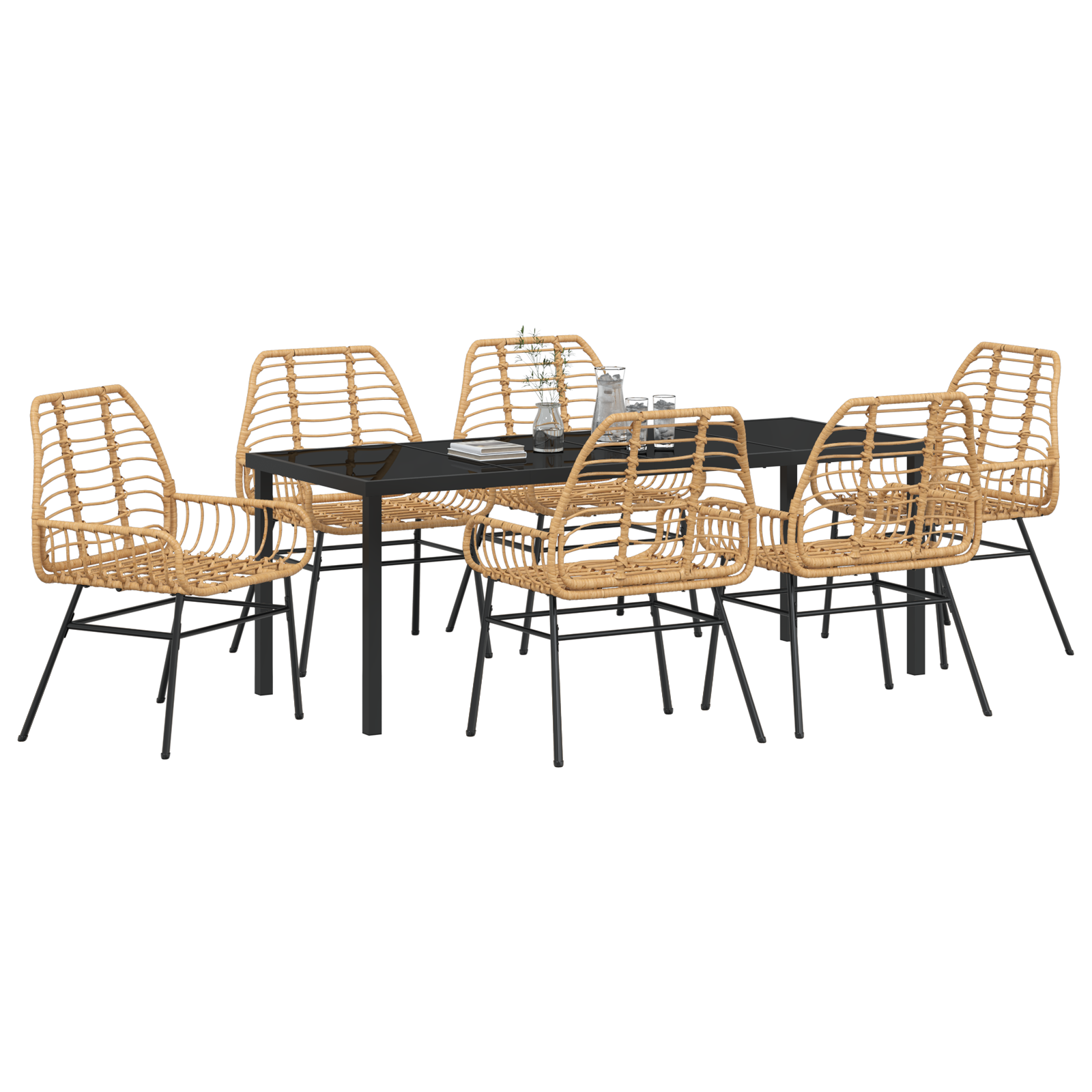vidaXL 7-delige eetset voor in de tuin Bruin Poly Rattan