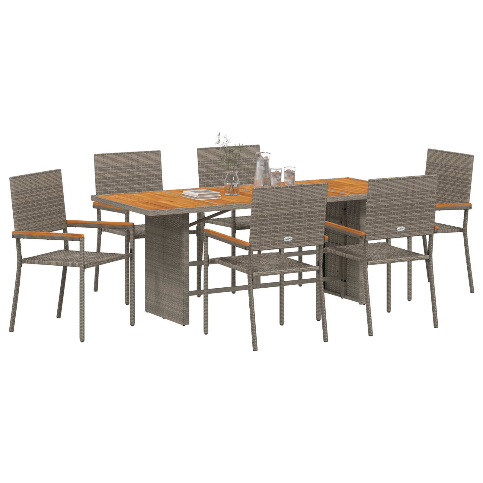 vidaXL 7-delige Tuinset poly rattan grijs