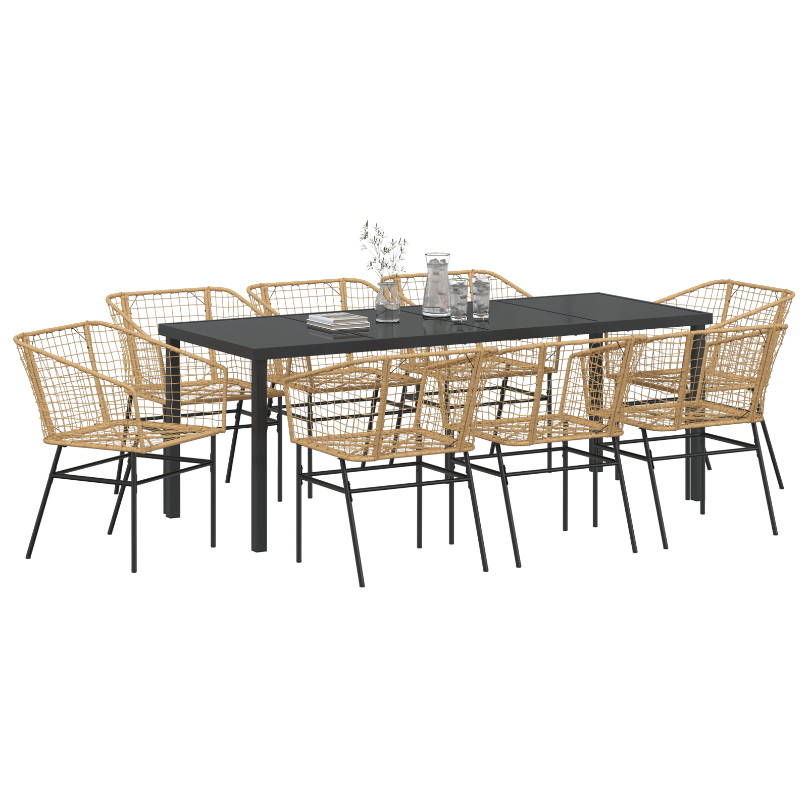 vidaXL 9-delige Tuinset met Eettafel en Stoelen Bruin Poly Rattan
