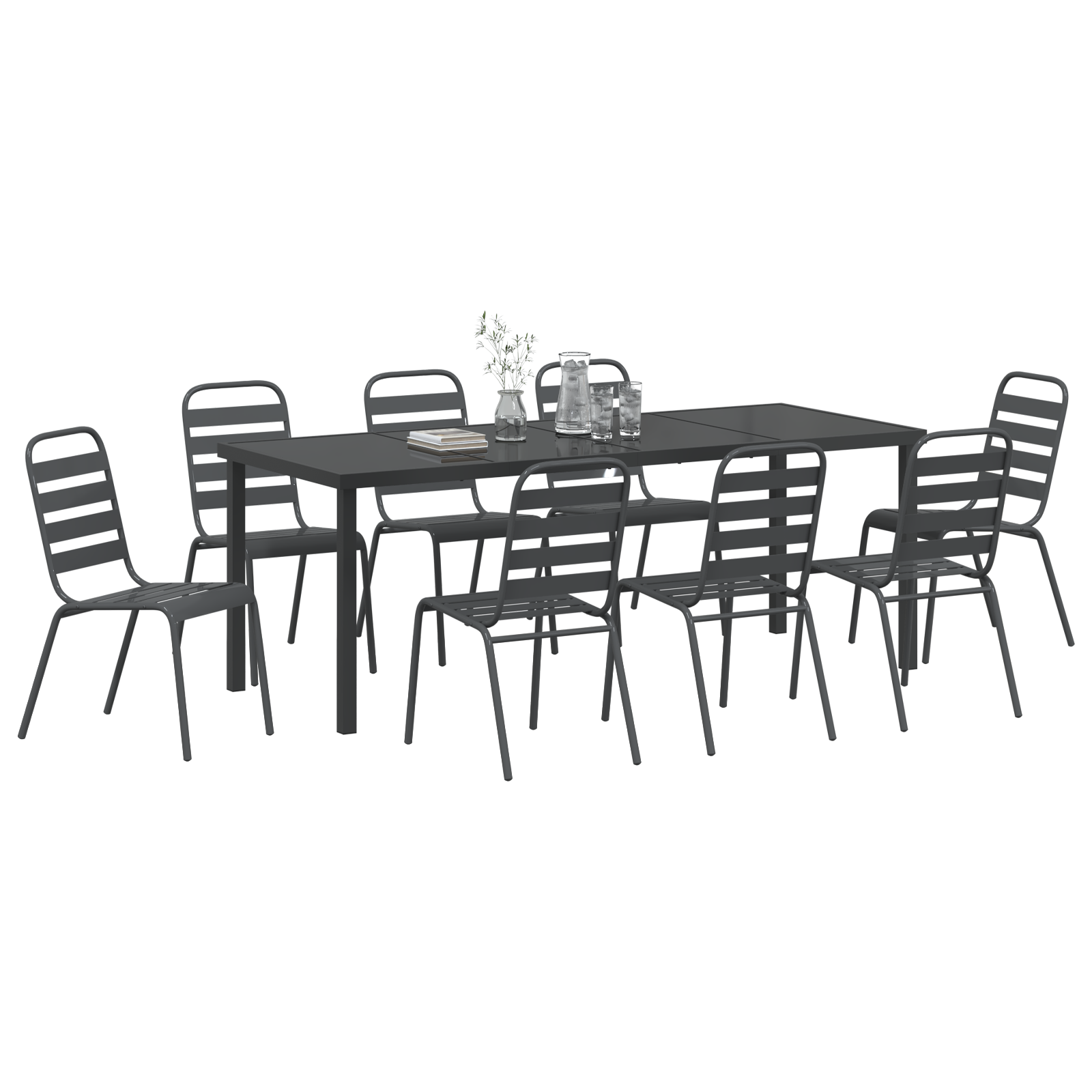 vidaXL 9-delige Tuin Eettafel Set Donkergrijs Staal