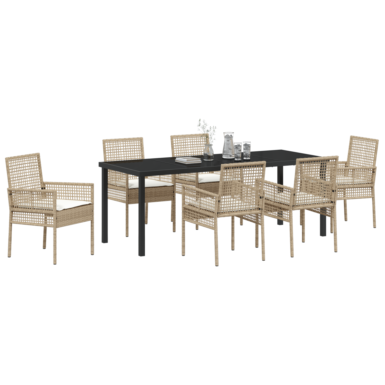 vidaXL 7-delige tuinset met kussens in het beige poly rattan