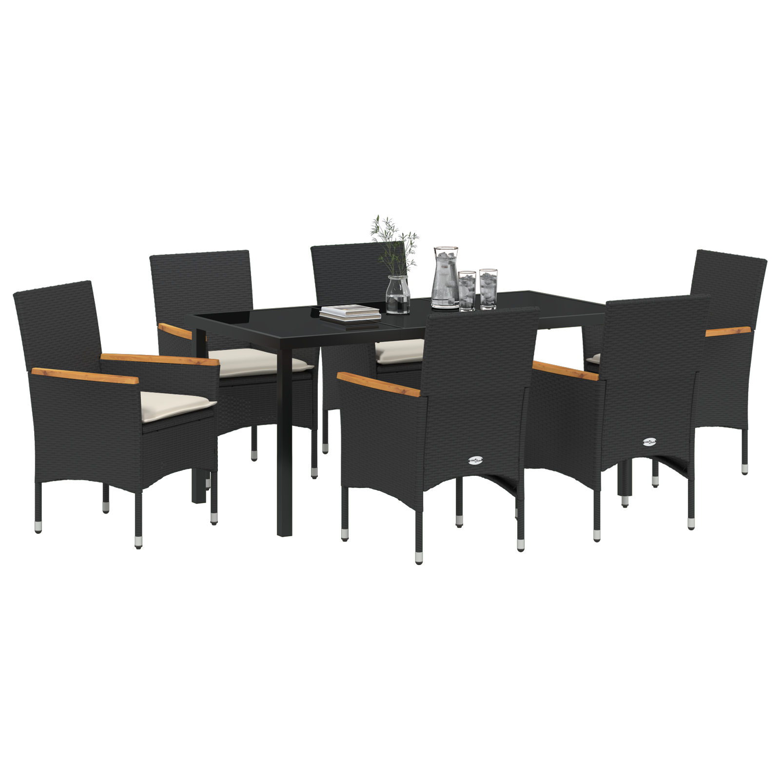vidaXL 7-delige tuinset met kussens zwart poly rattan