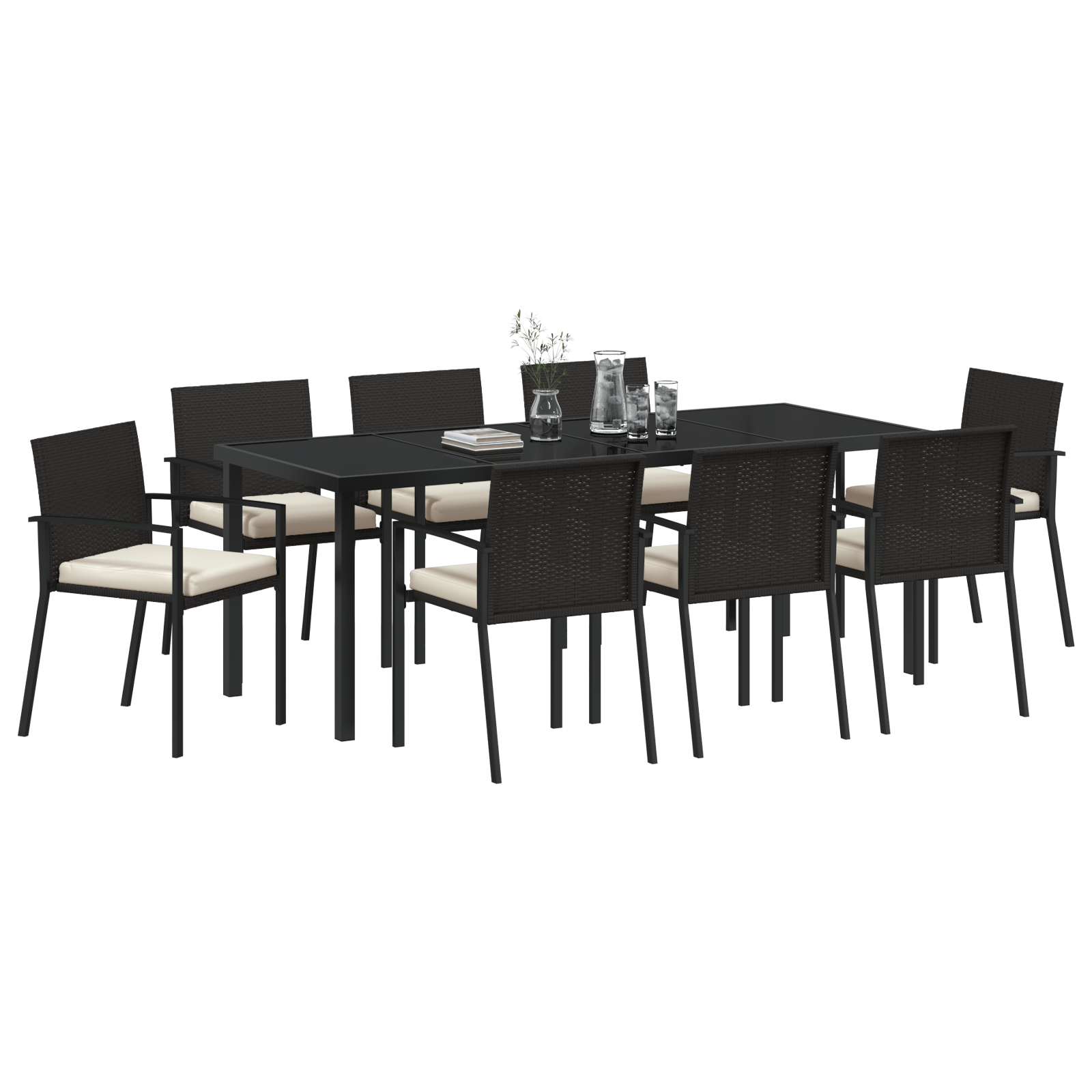 vidaXL 9-delige Tuin Eettafel Set Zwart Poly Rattan