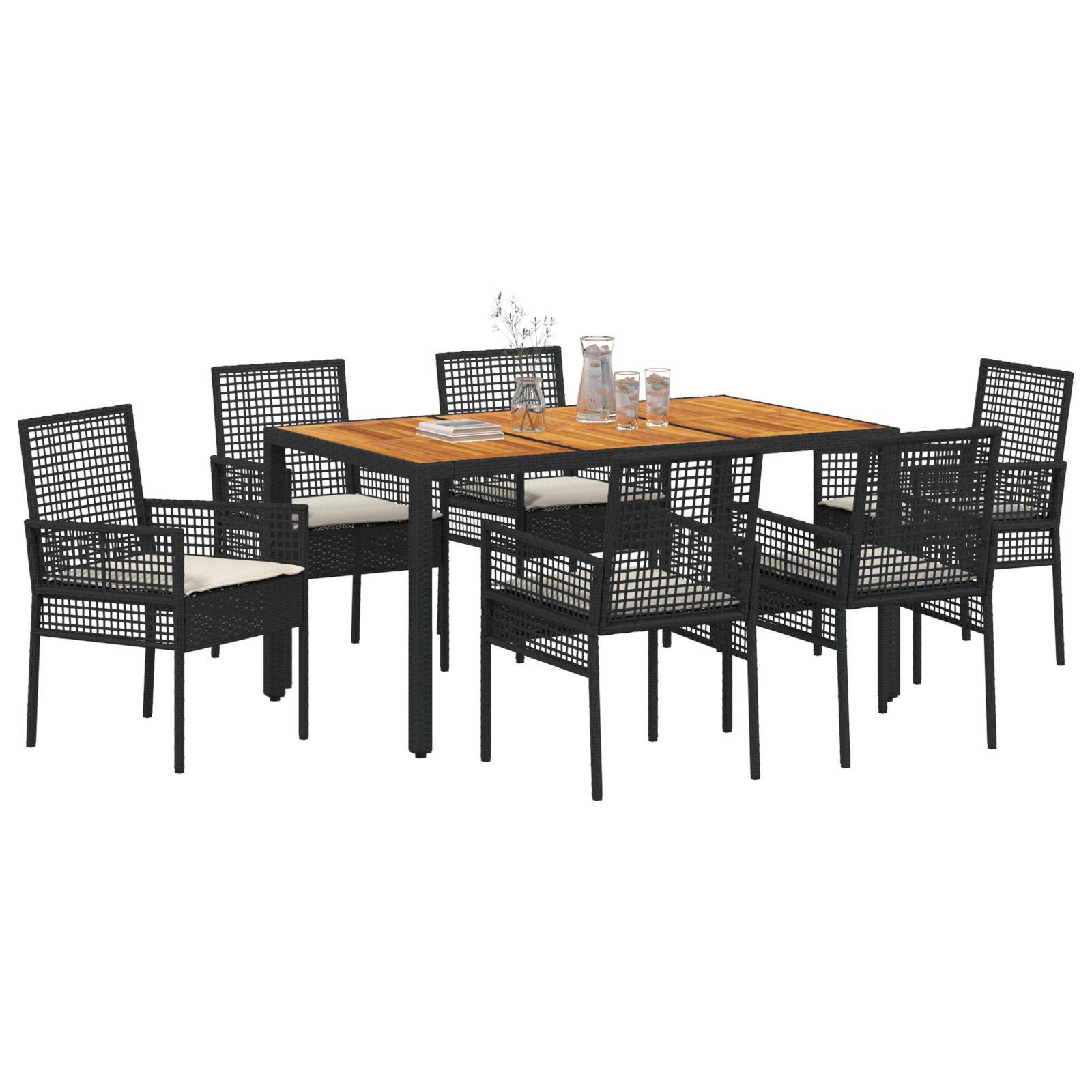 vidaXL 7-delige tuinset met kussens zwart poly rattan