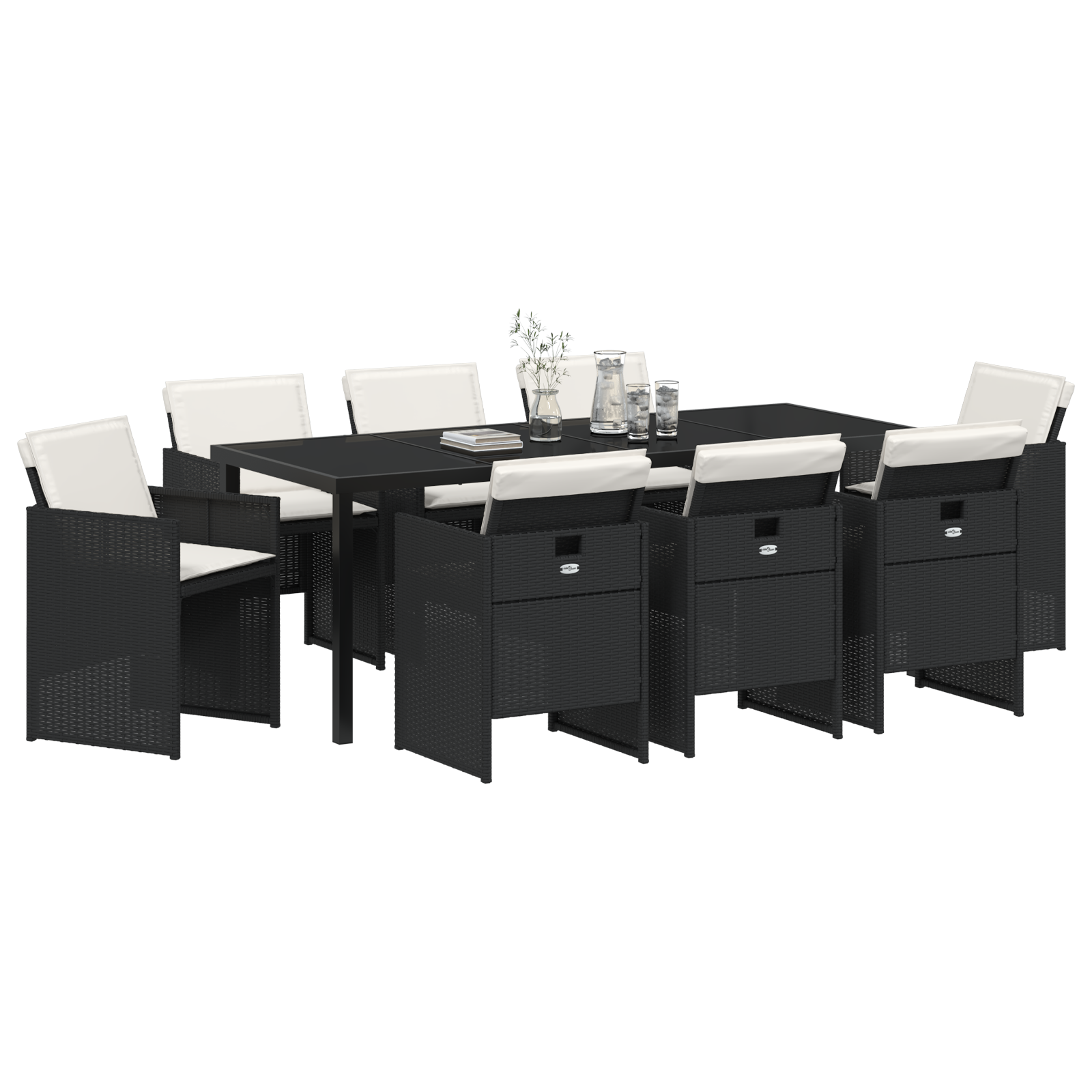 vidaXL 9-delige tuinset met kussens zwart poly rattan