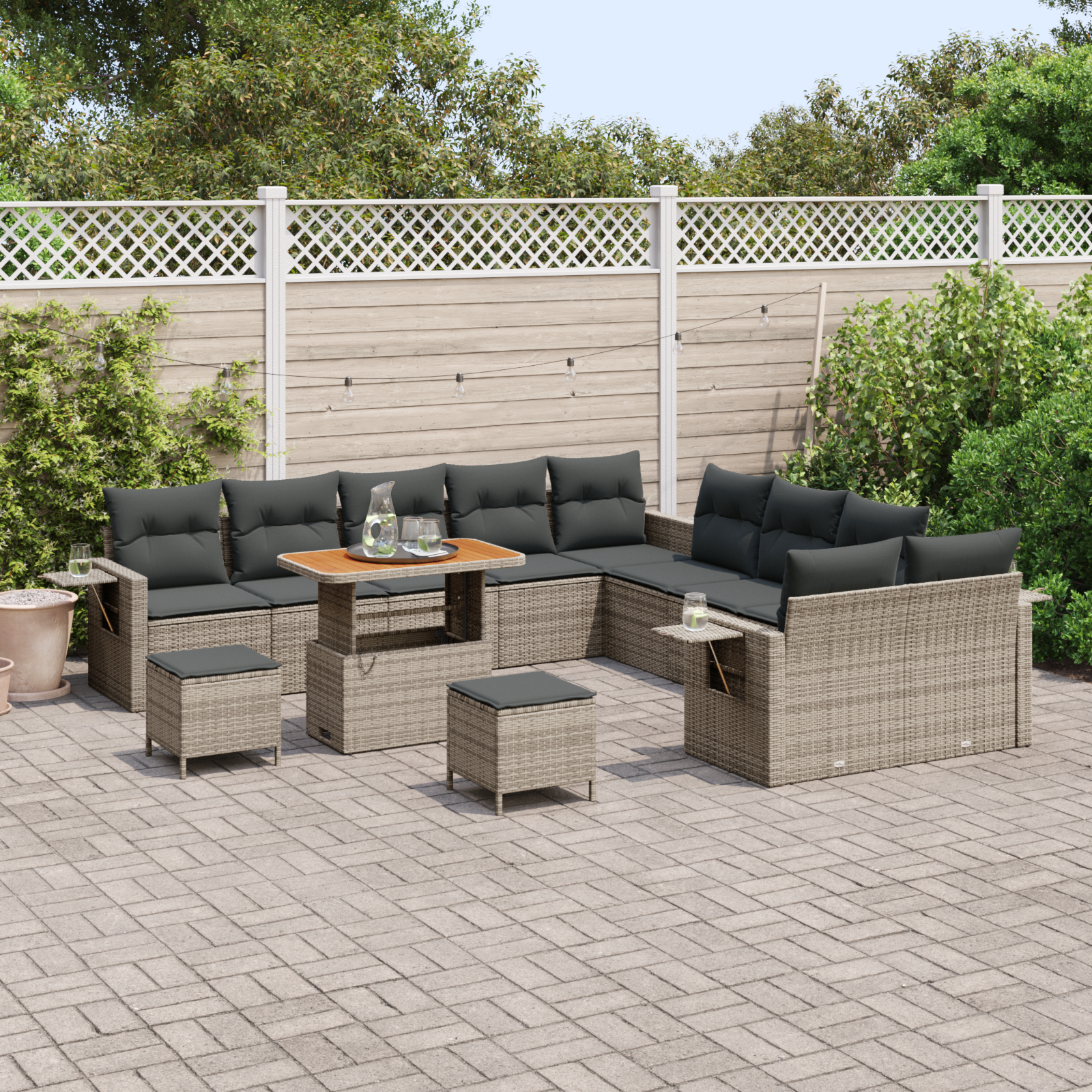 vidaXL 13-delige Tuinbankenset met kussens poly rattan acacia grijs