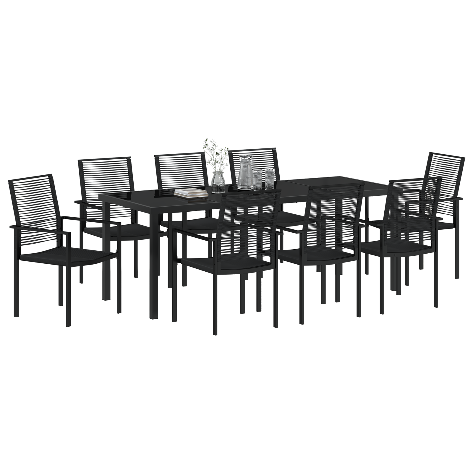 vidaXL 9-delige tuinset Zwart PVC Riet