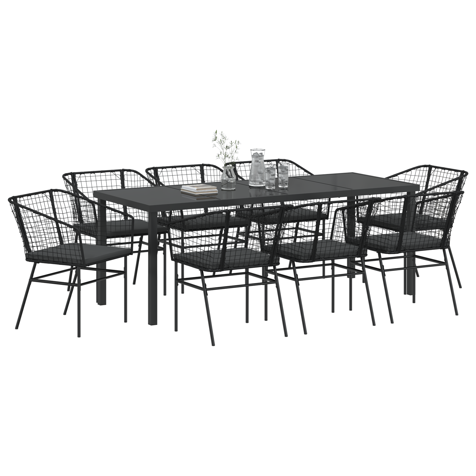 vidaXL 9-delige Tuinset met Kussens Zwart Poly Rattan
