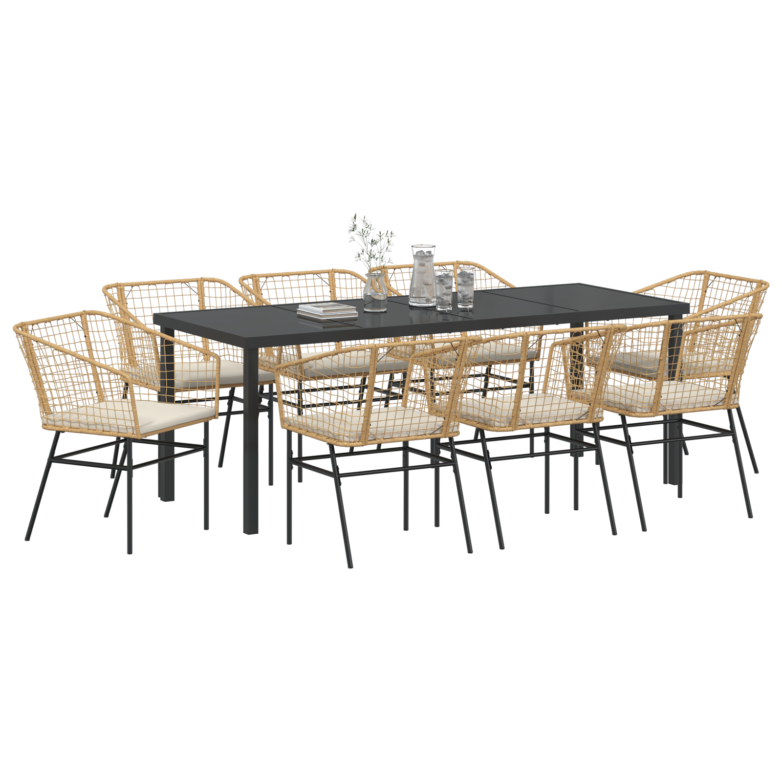 vidaXL 9-delige Tuin Eettafelset met Kussens Bruin Poly Rattan