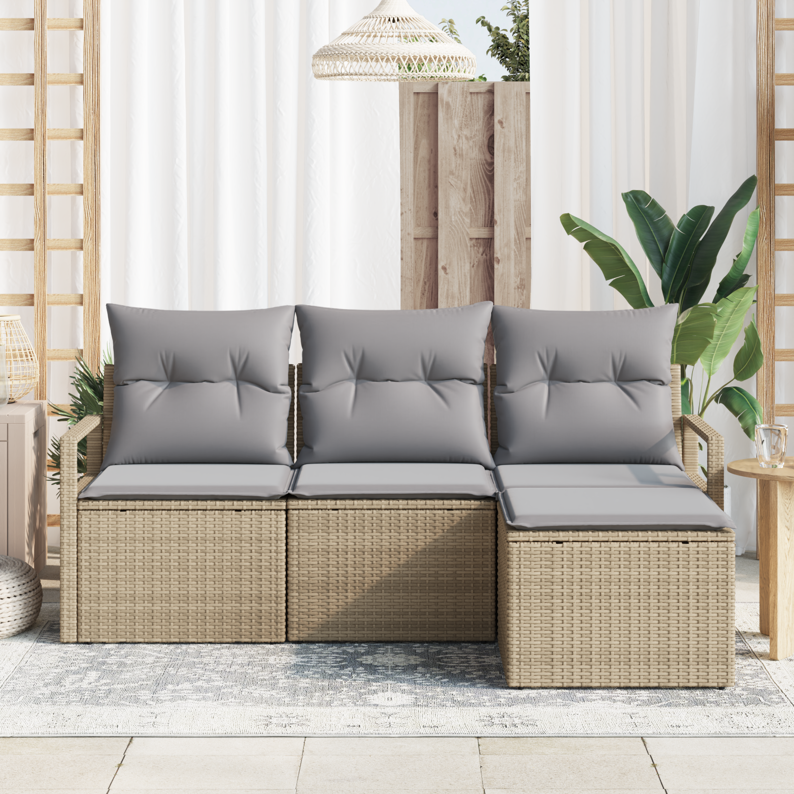 vidaXL 4-delige tuinset met kussens in beige poly rattan