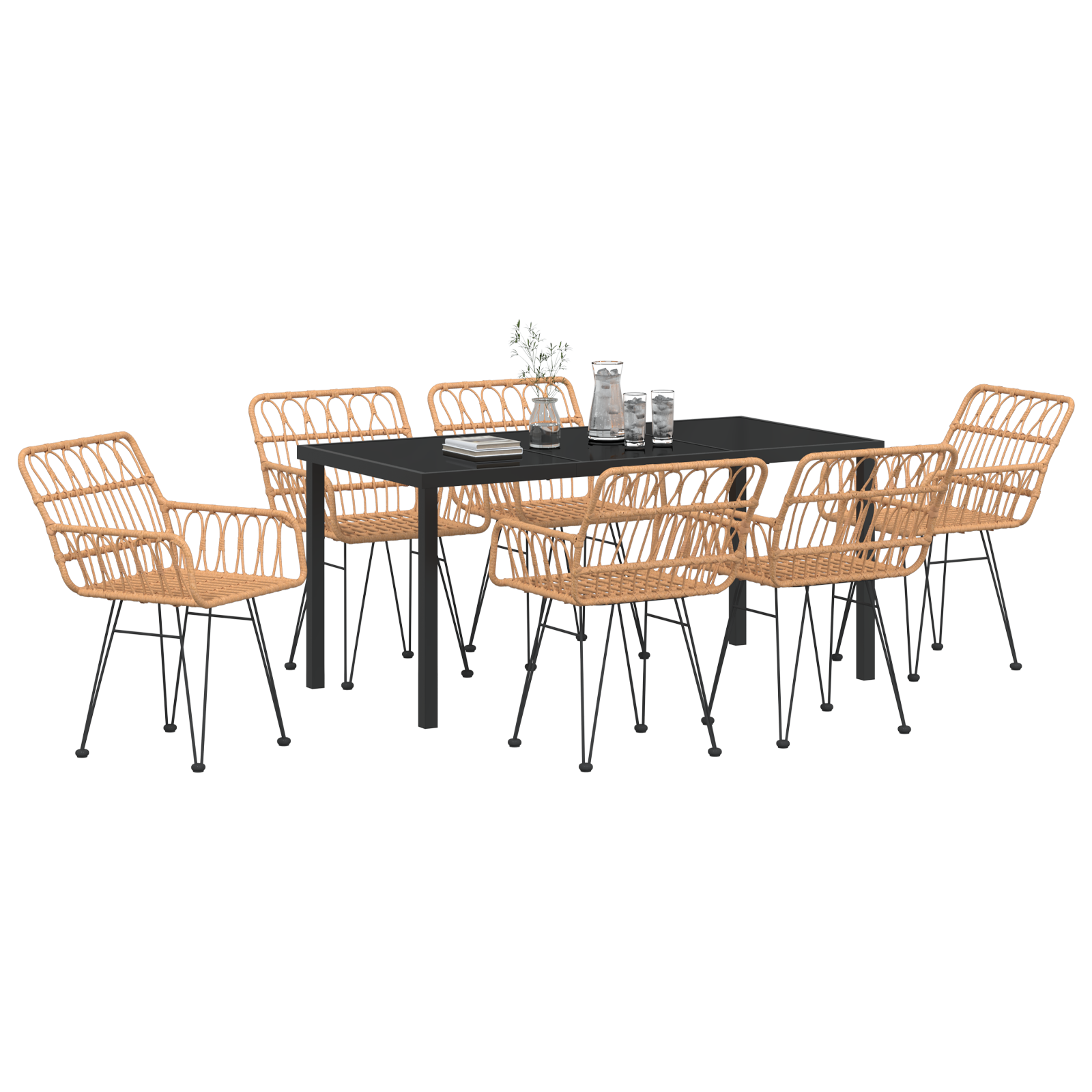 vidaXL 7-delige Tuin Eetset Bruin Poly Riet