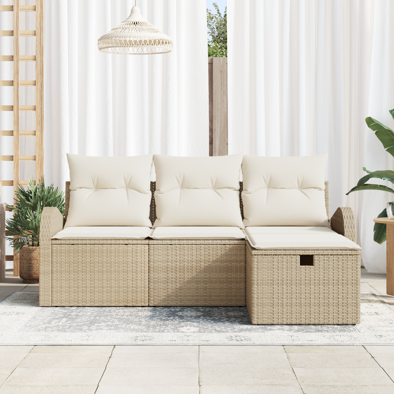 vidaXL 4-delige Tuinbankenset met kussens poly rattan beige