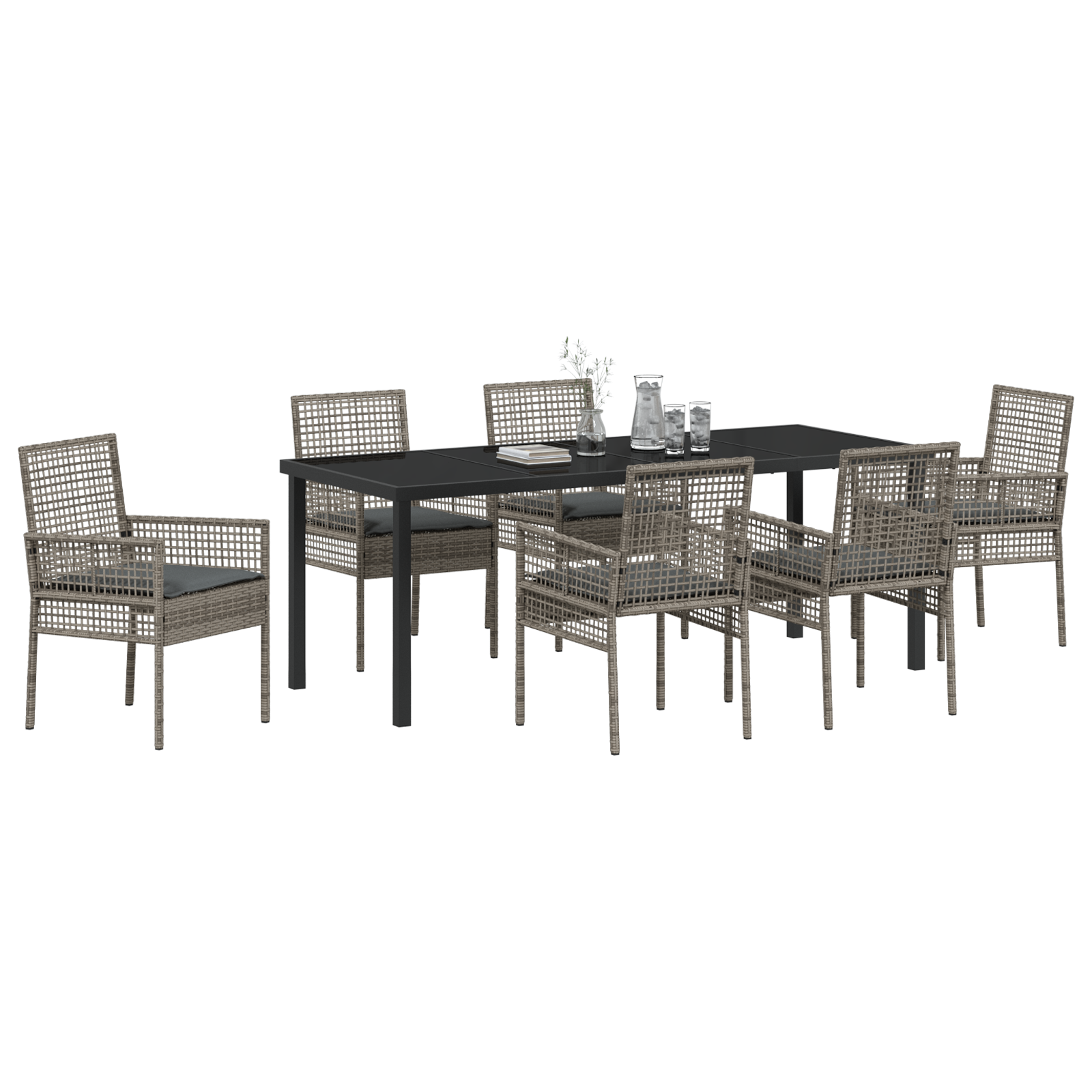 vidaXL 7-delige tuinset met kussens Grijs Poly Rattan