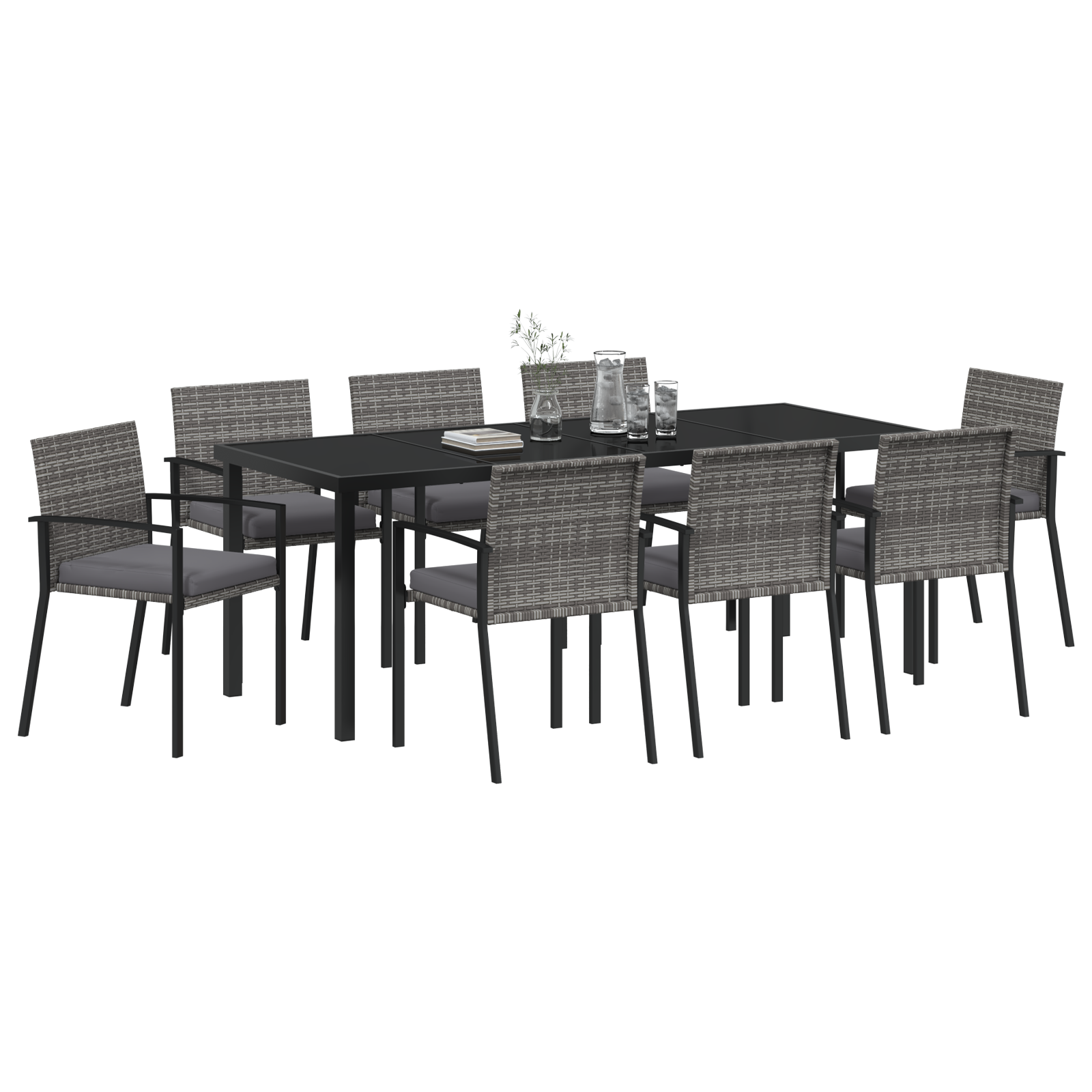 vidaXL 9-delige Tuin Eetset Grijs Poly Rattan