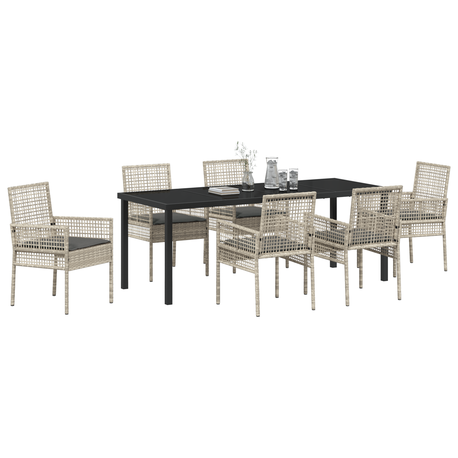 vidaXL 7-delige tuin eettafelset met kussens lichtgrijs poly rattan