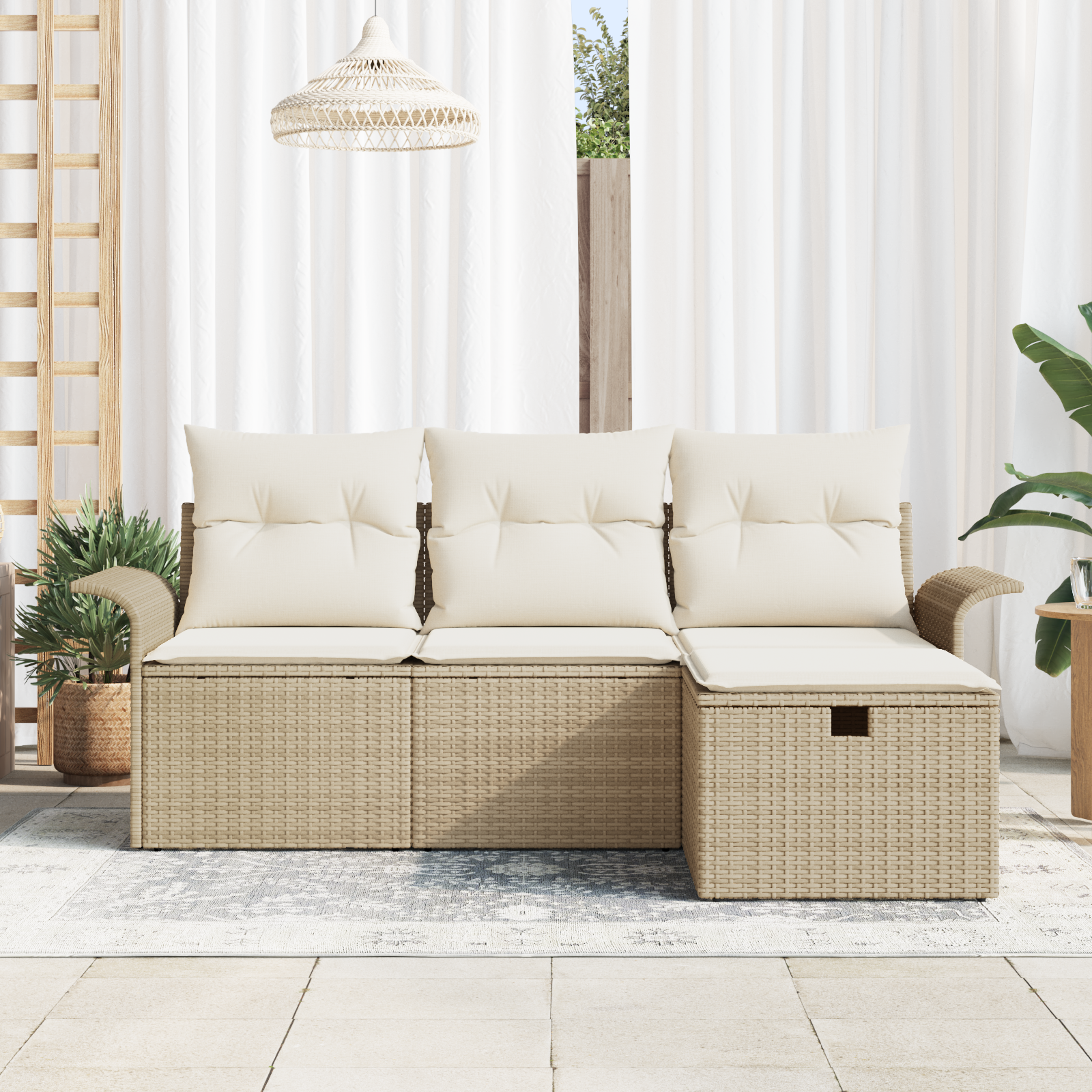 vidaXL 4-delige Tuinbankenset met kussens poly rattan beige