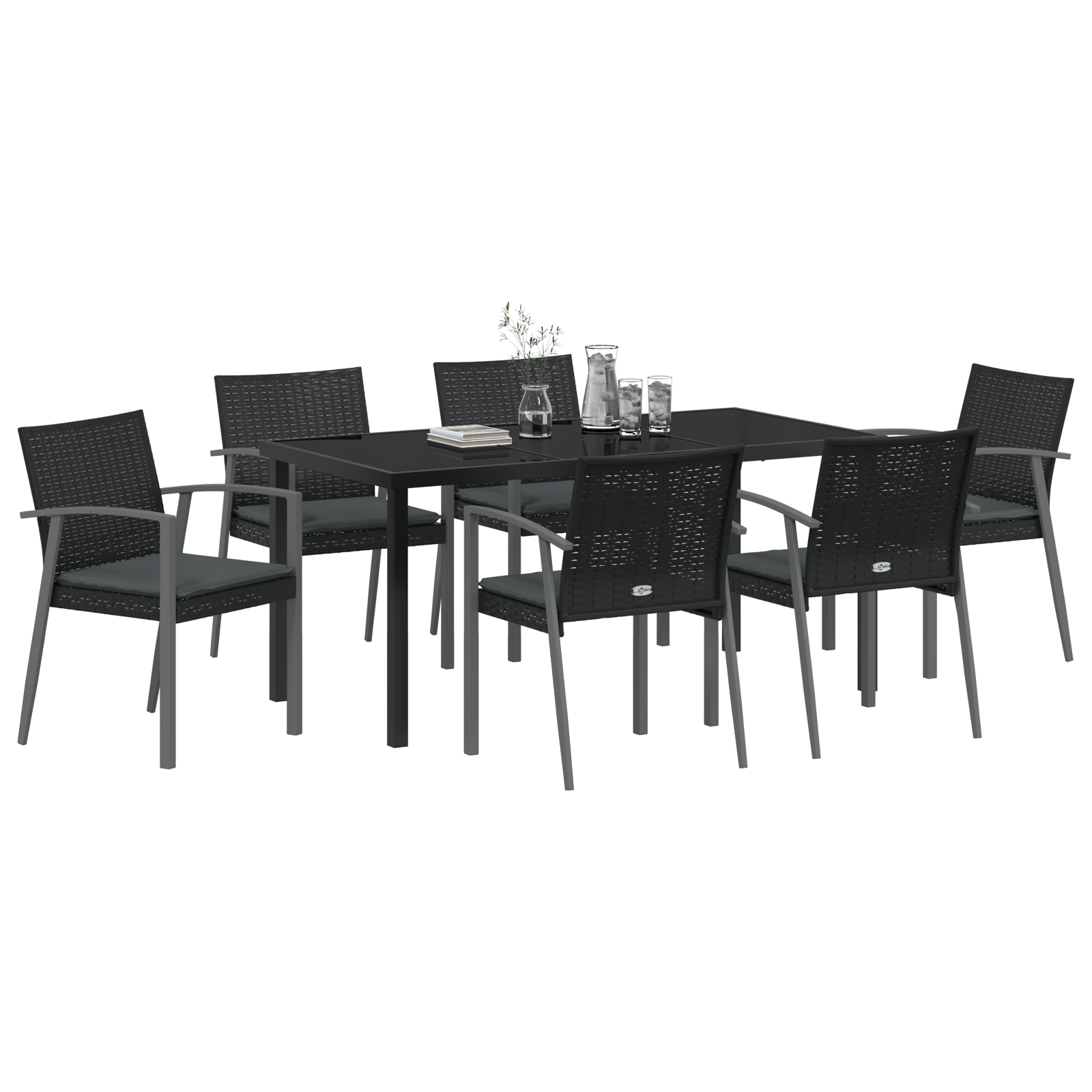 vidaXL 7-delige Tuinset met Kussens Zwart Poly Rattan