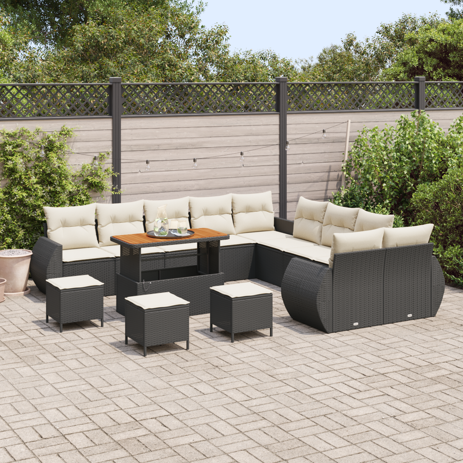 vidaXL 14-delige tuinset met kussens in zwart poly rattan en acacia