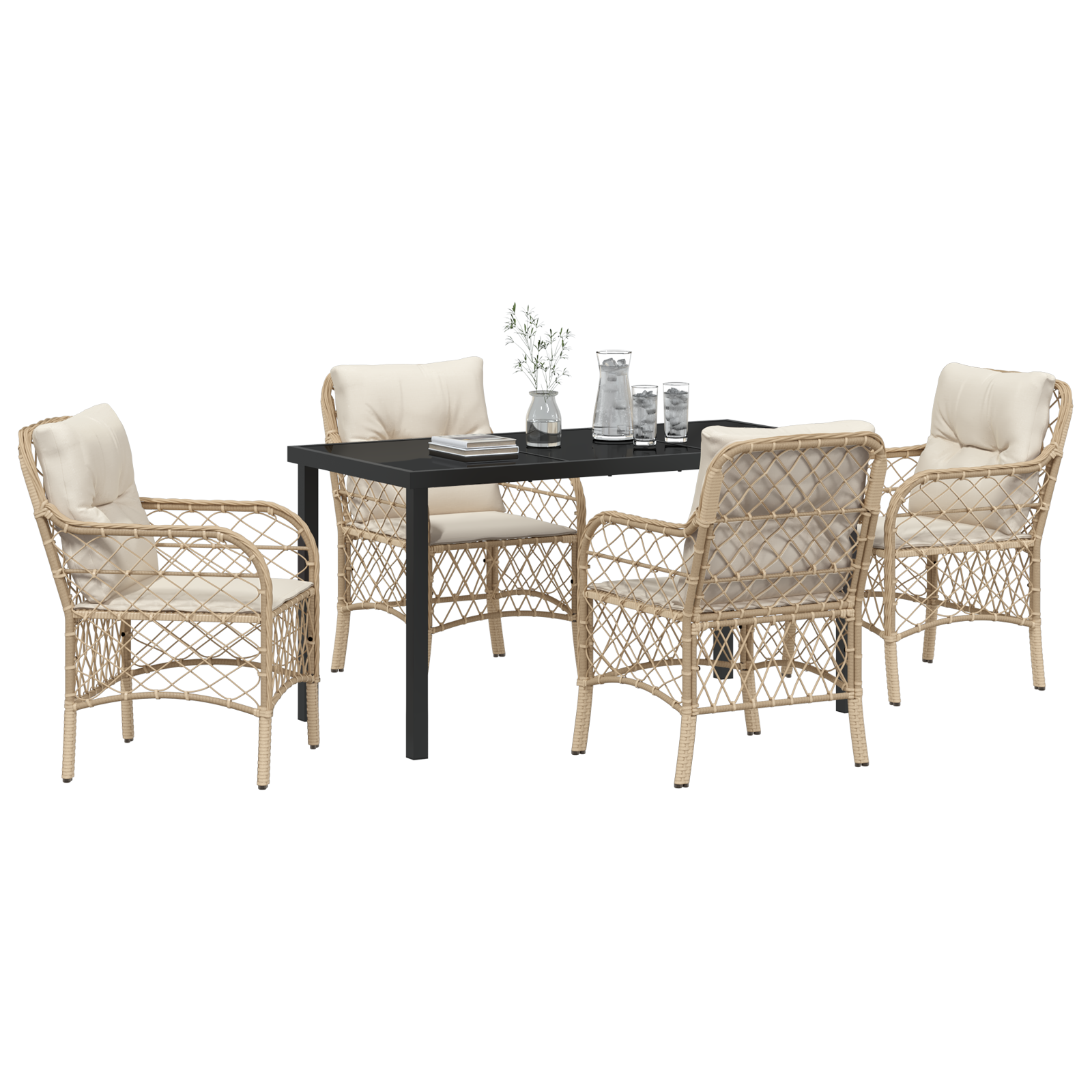 vidaXL 5-delige tuinset met kussens - beige poly rattan