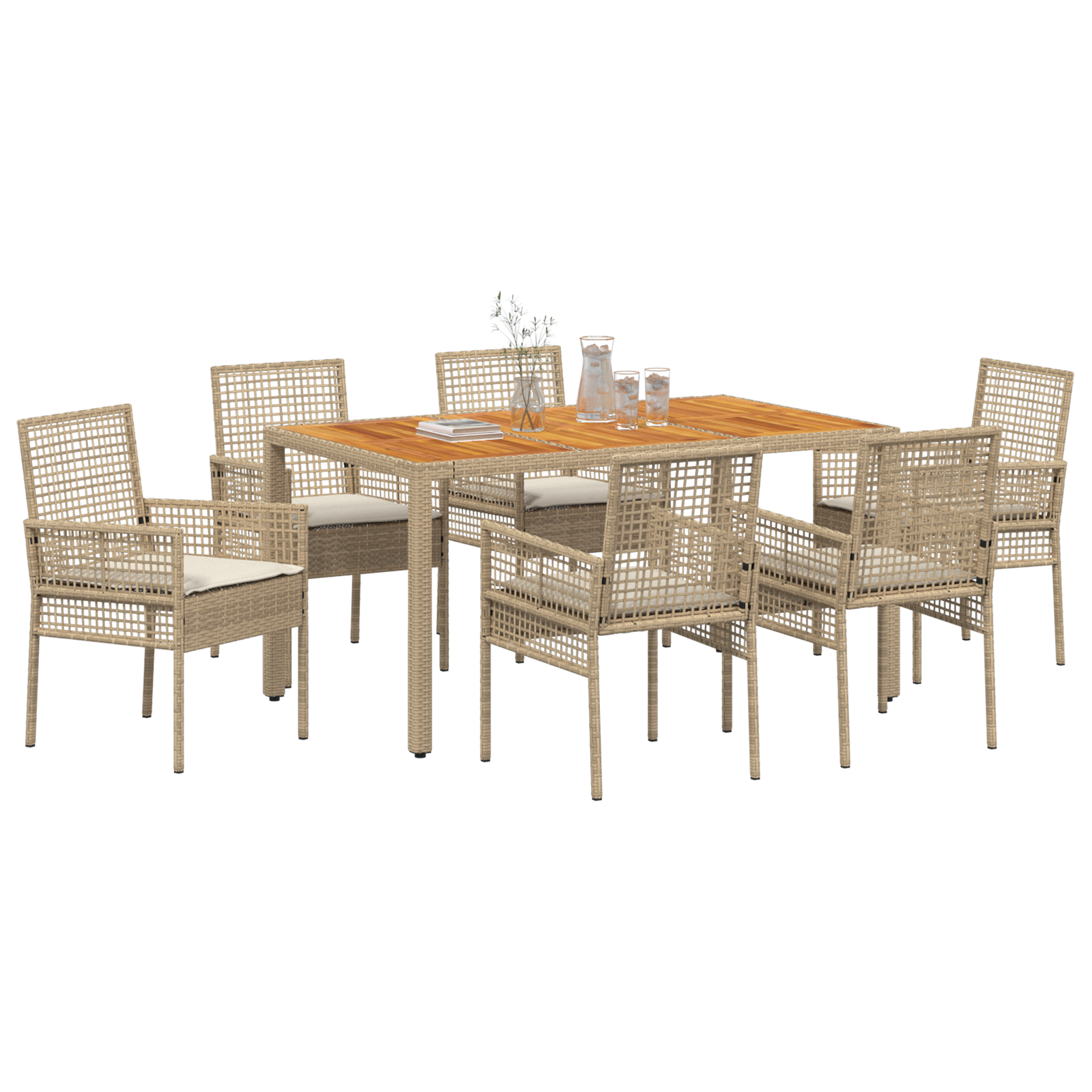 vidaXL 7-delige Tuinset met Kussens Beige Poly Rattan