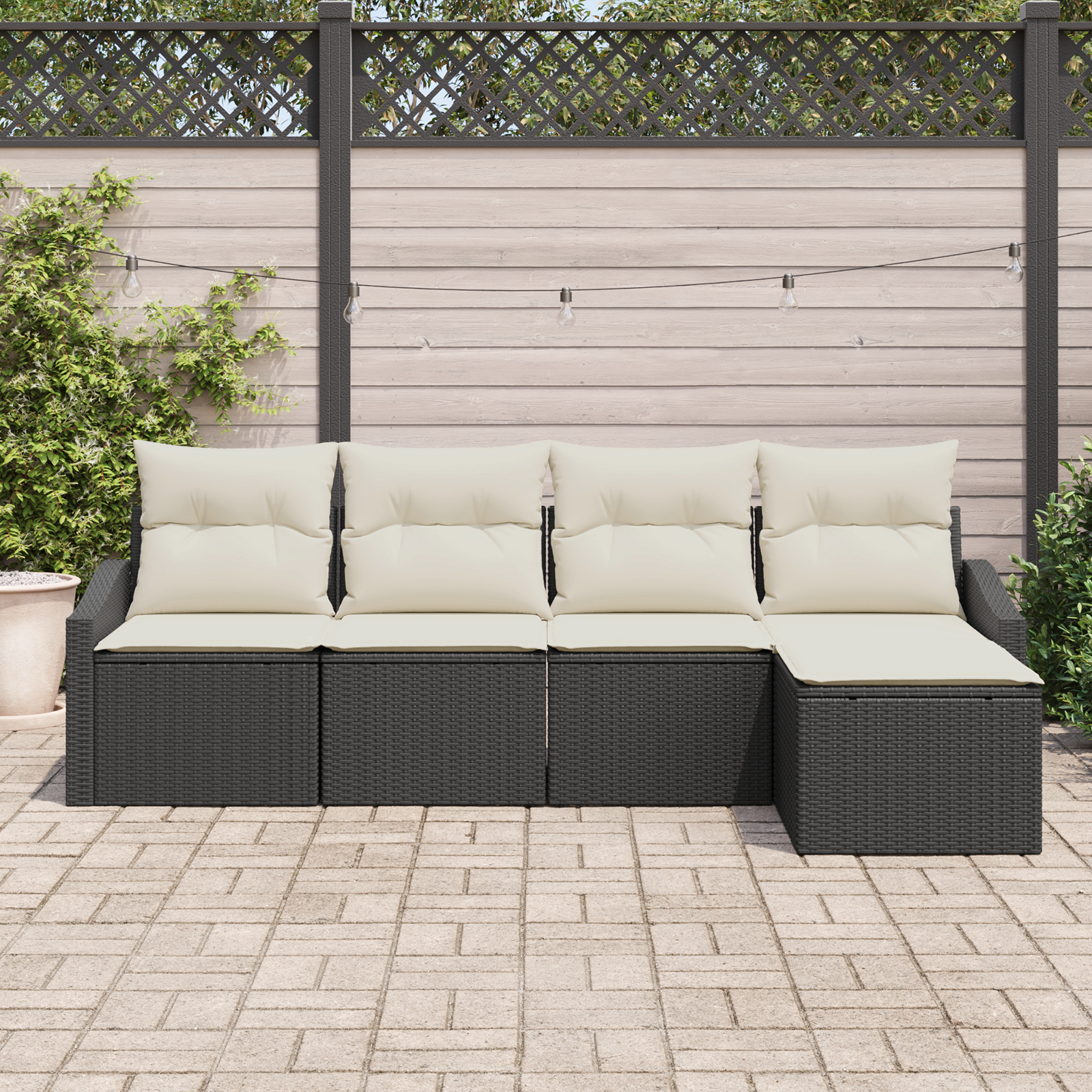 vidaXL 5-delige Tuinbankenset met kussens poly rattan zwart