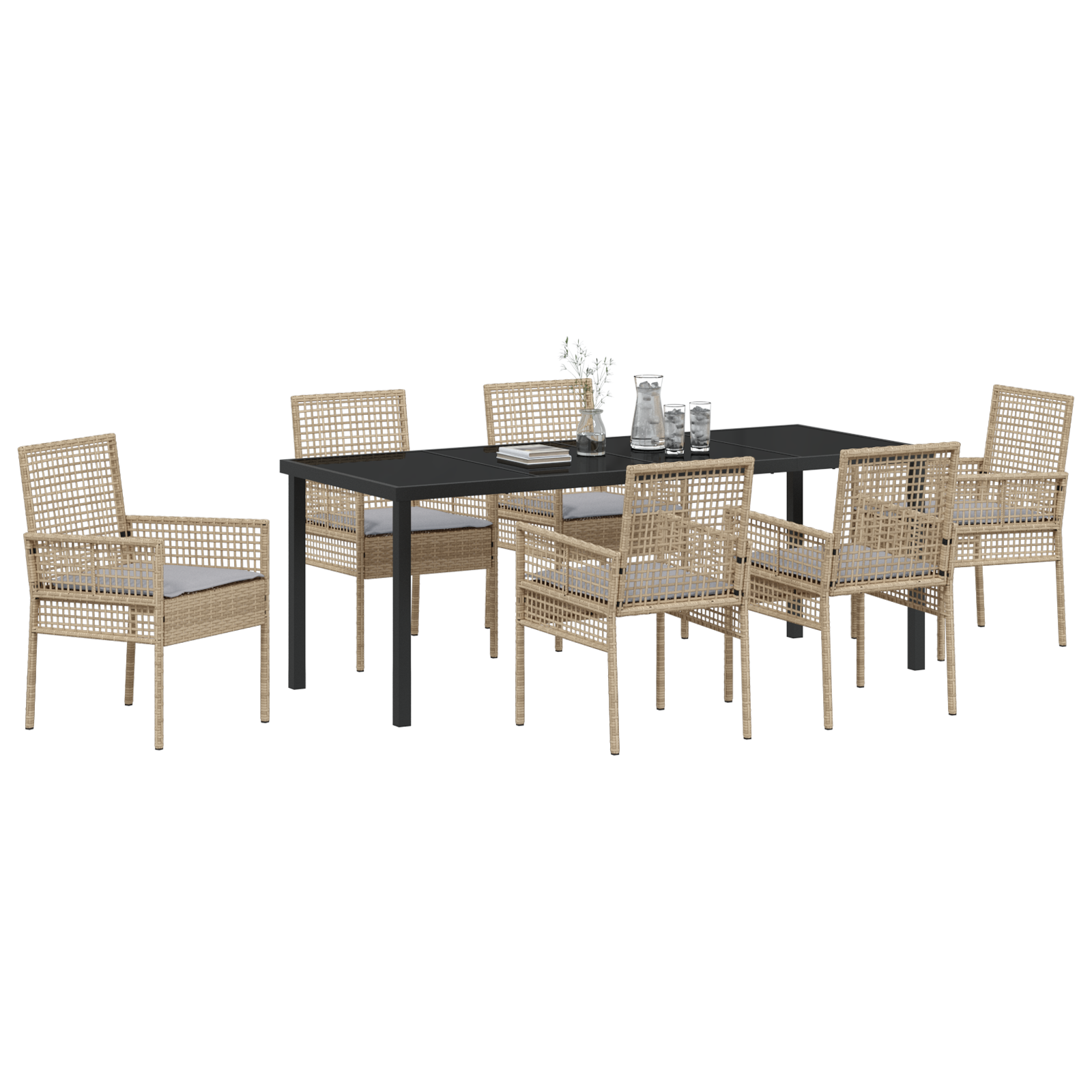 vidaXL 7-delige tuinset met kussens in beige poly riet