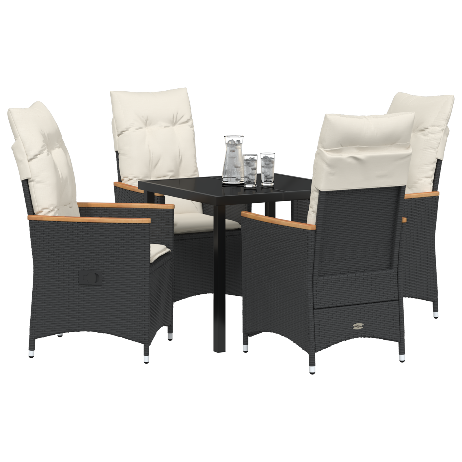 vidaXL 5-delige tuinset met kussens zwart poly rattan