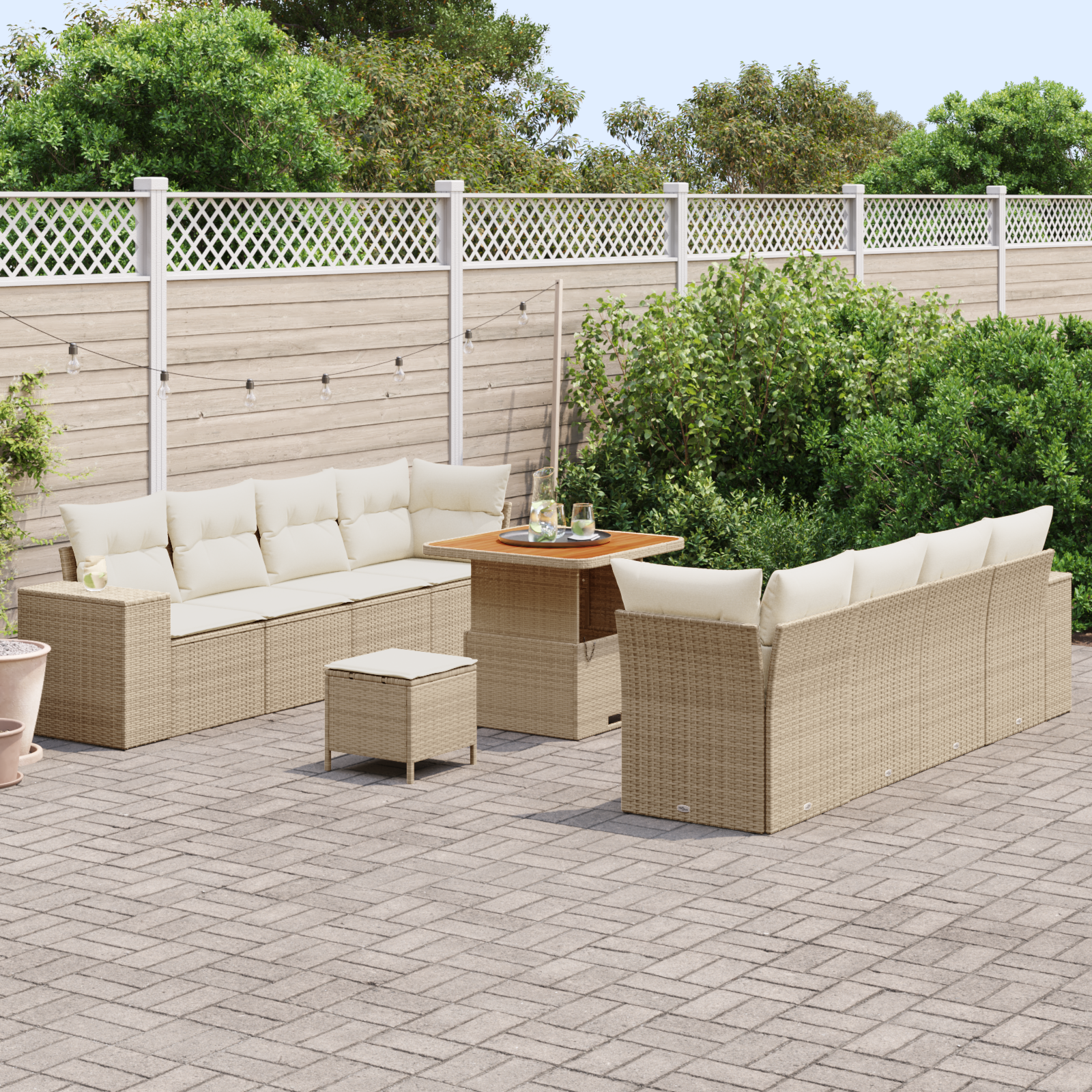 vidaXL 11-delige Tuin Sofa Set met Kussens in Beige van Poly Rattan en Acacia