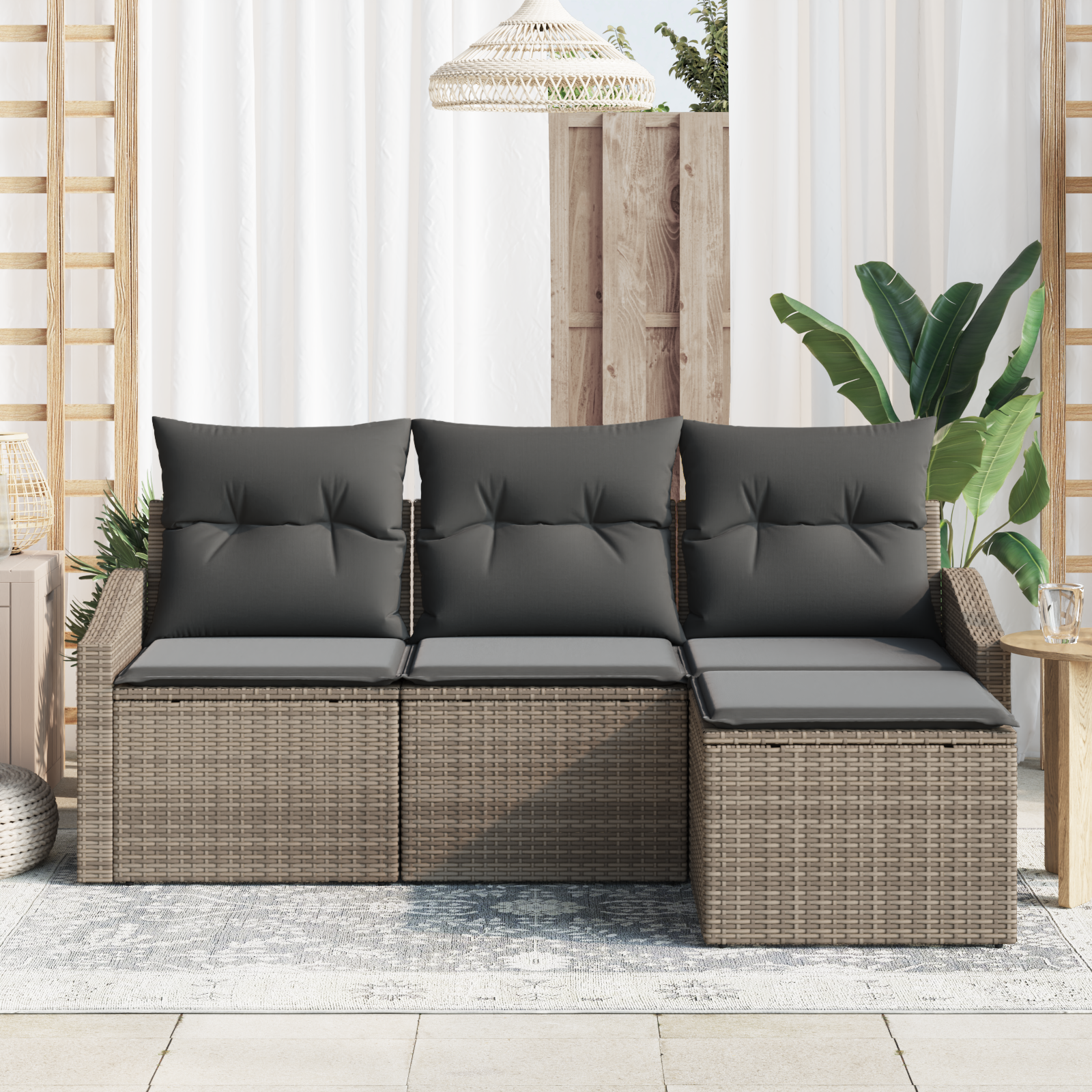 vidaXL 4-Delige Tuin Sofa Set met Kussens in Grijs Poly Rattan
