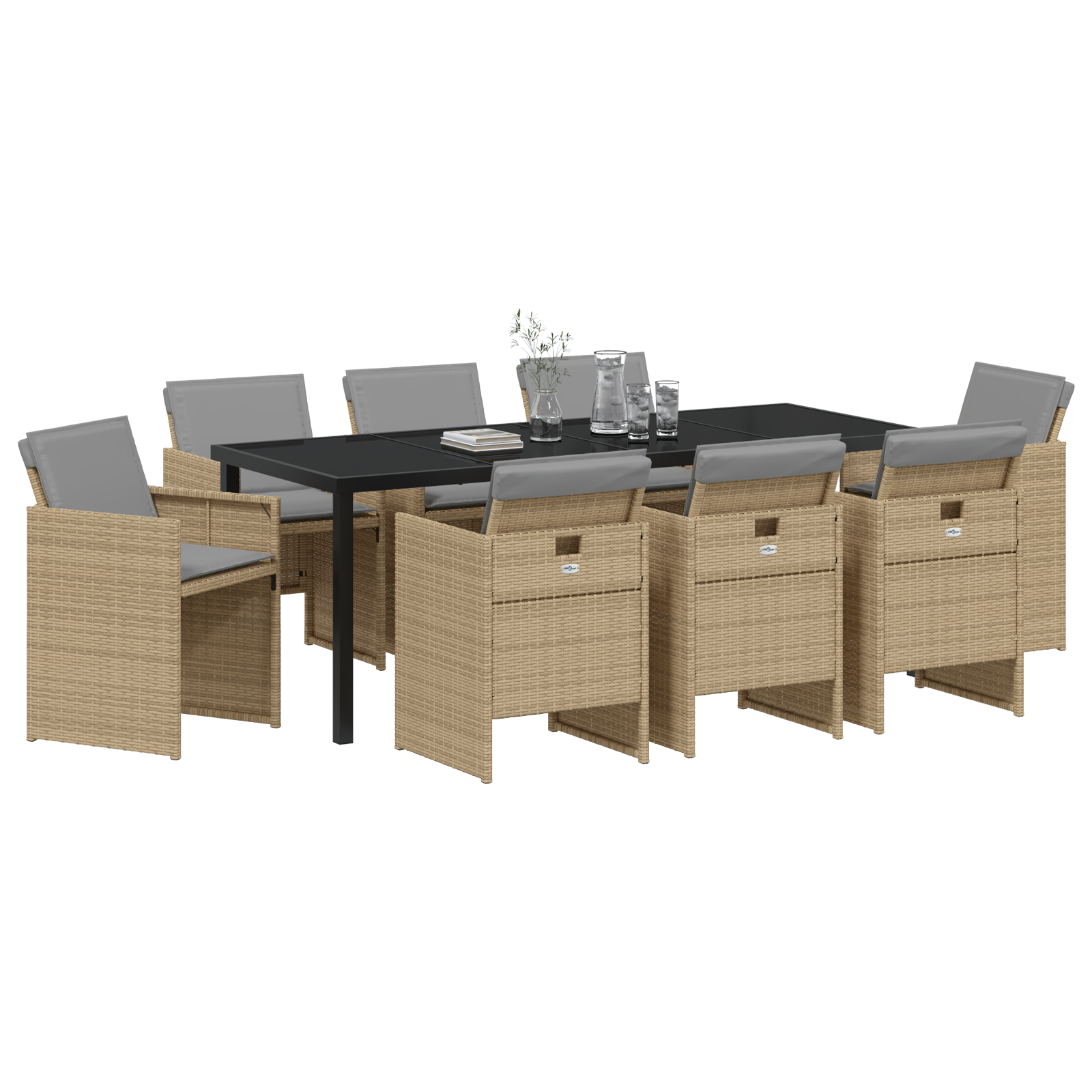 vidaXL 9-delige zithoekset met kussens in beige poly rattan