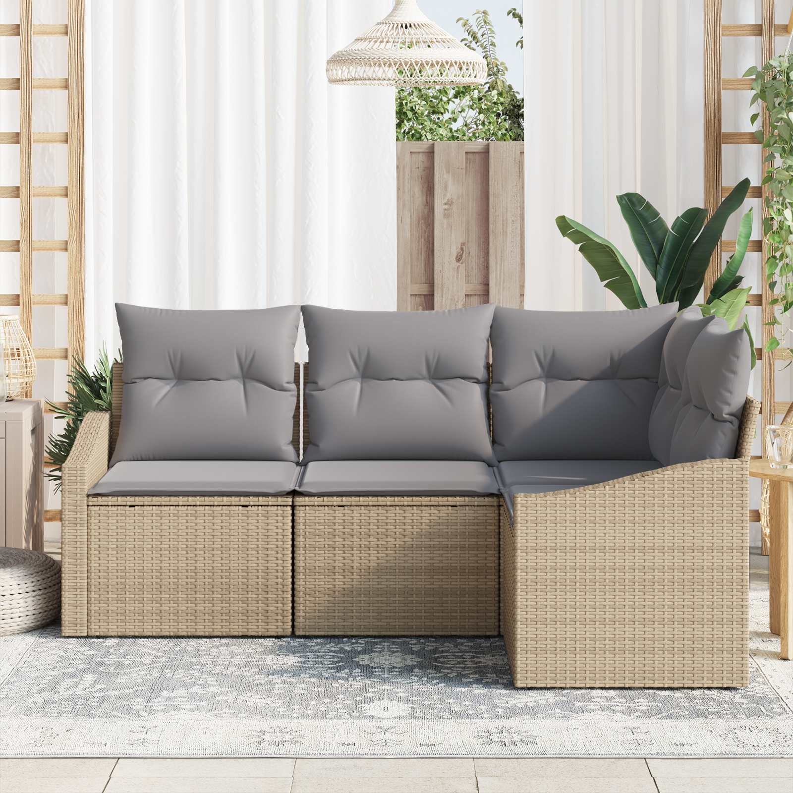 vidaXL 4-delige Tuinbankenset met kussens poly rattan beige