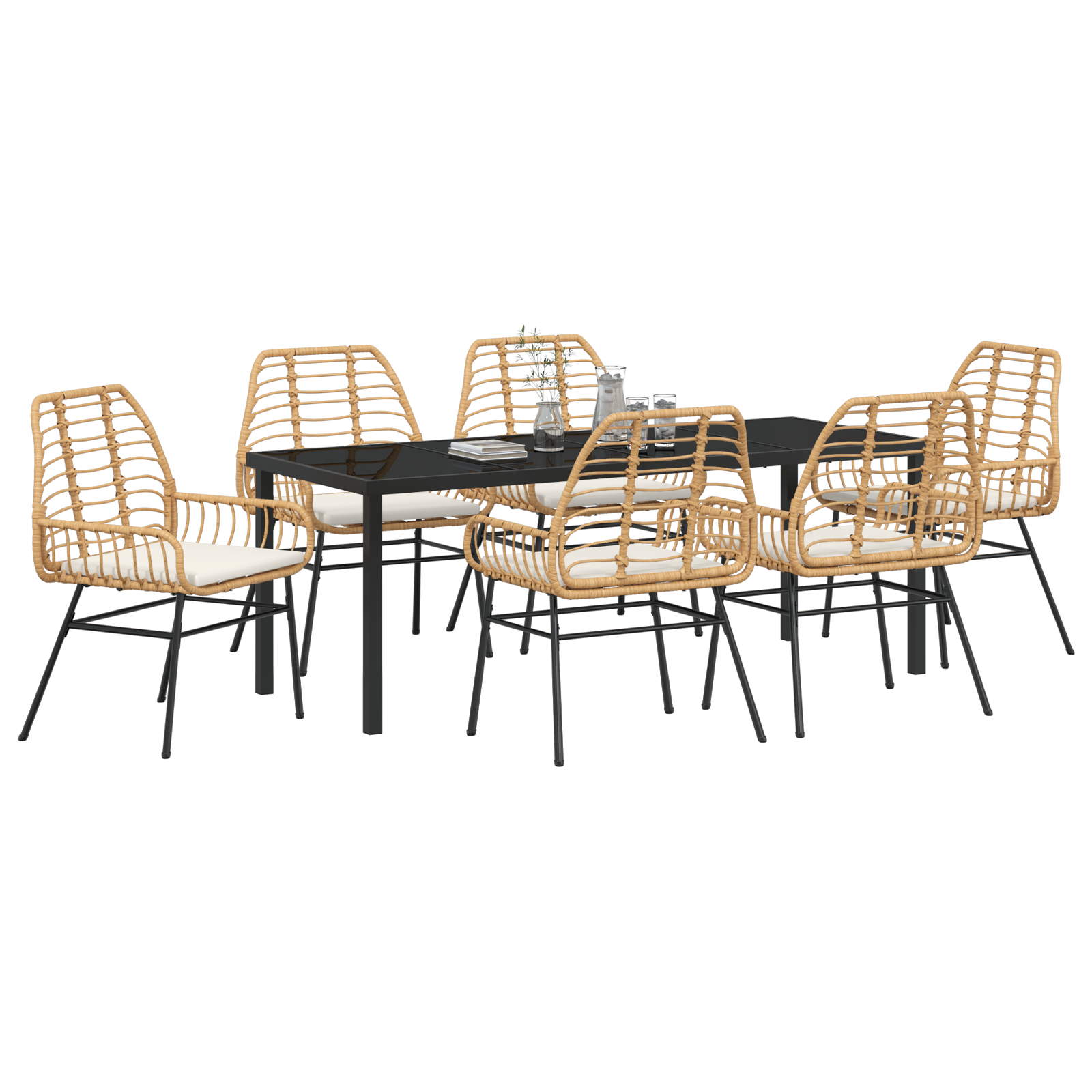 vidaXL 7-delige tuinset met kussens bruin poly rattan