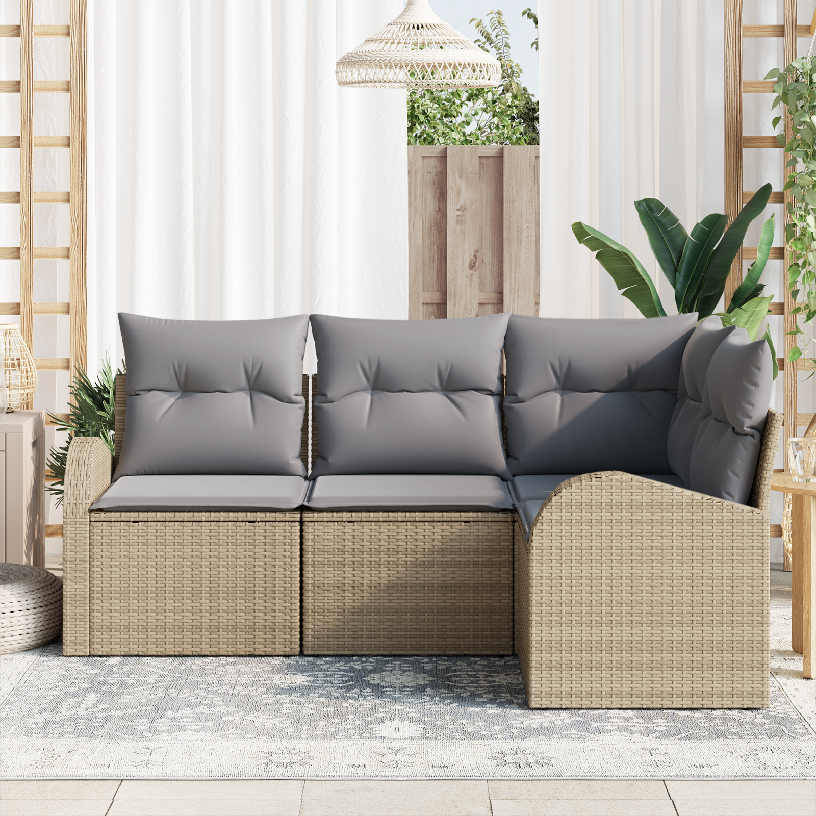 vidaXL 4-delige tuinbankset met kussens in beige poly rattan