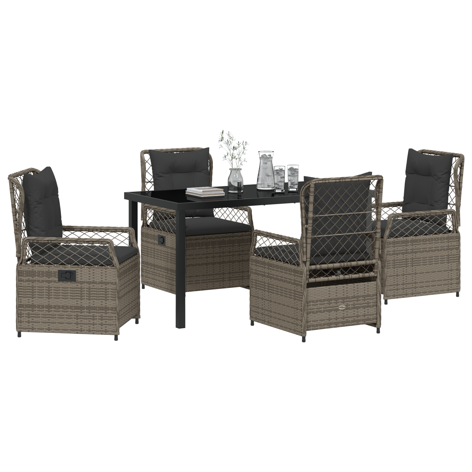 vidaXL 5-delige Tuin Eet Set Grijs Poly Rattan