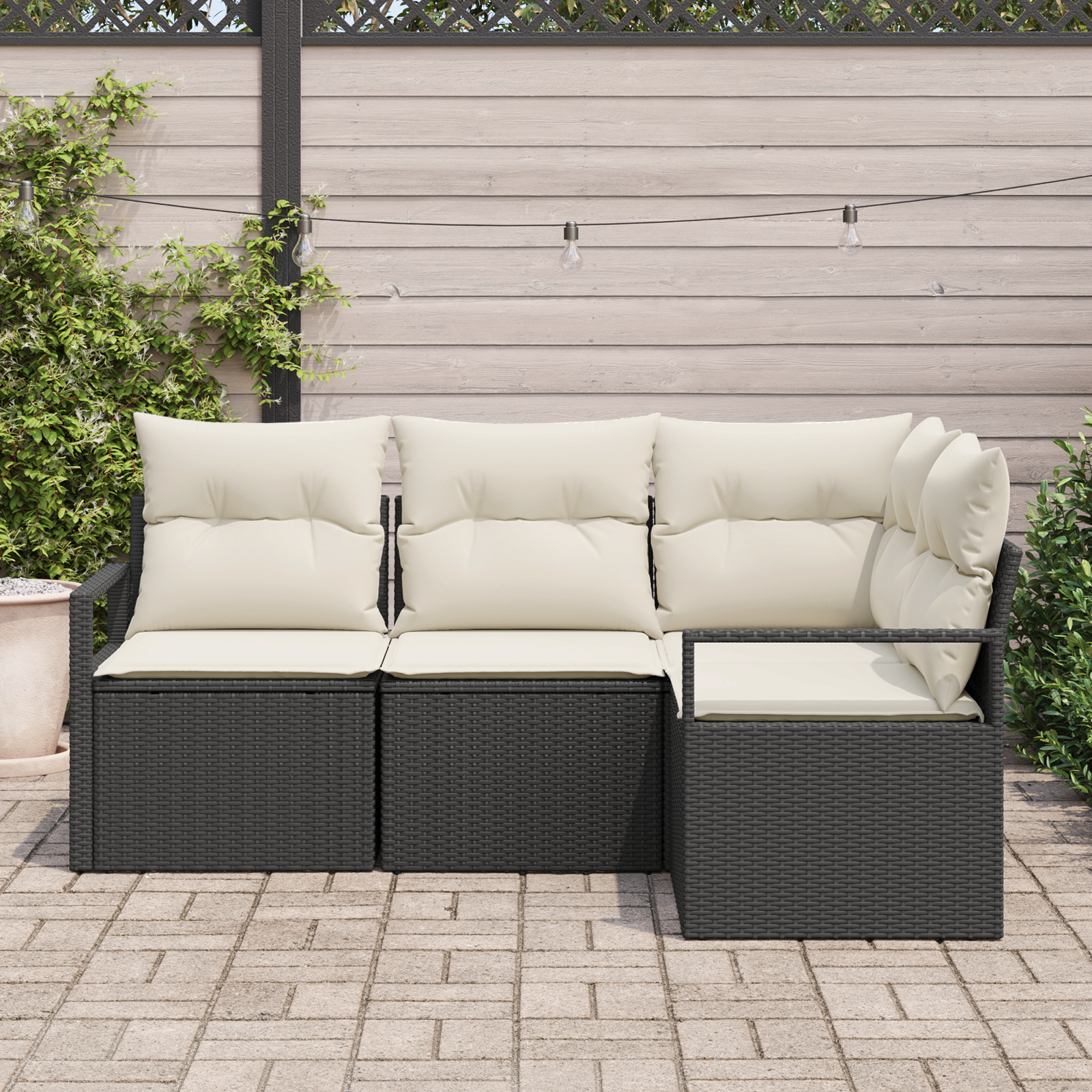 vidaXL 4-delige Tuinbankenset met kussens poly rattan zwart