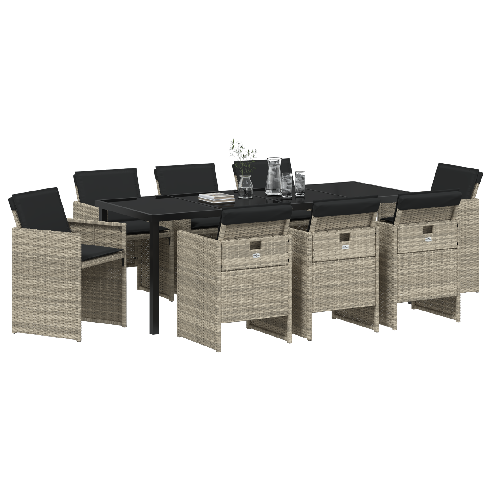 vidaXL 9-delige tuinset met kussens in lichtgrijs poly rattan